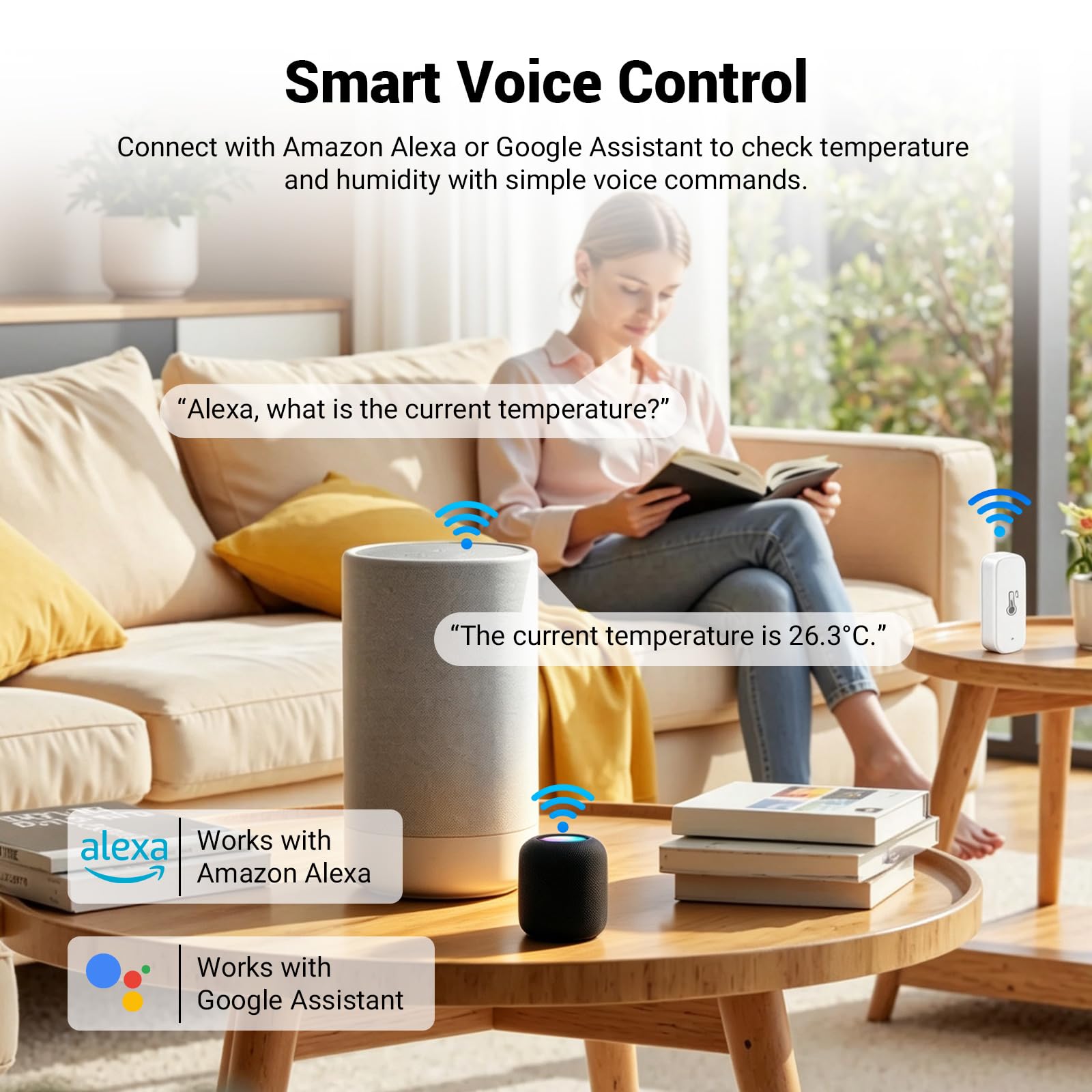 4 termómetros higrómetros wifi, medidor de humedad WiFi con aplicación Tuya/Smart Life, mini termómetro interior para habitación de invernadero, sensor inteligente higrómetro con registro de datos
