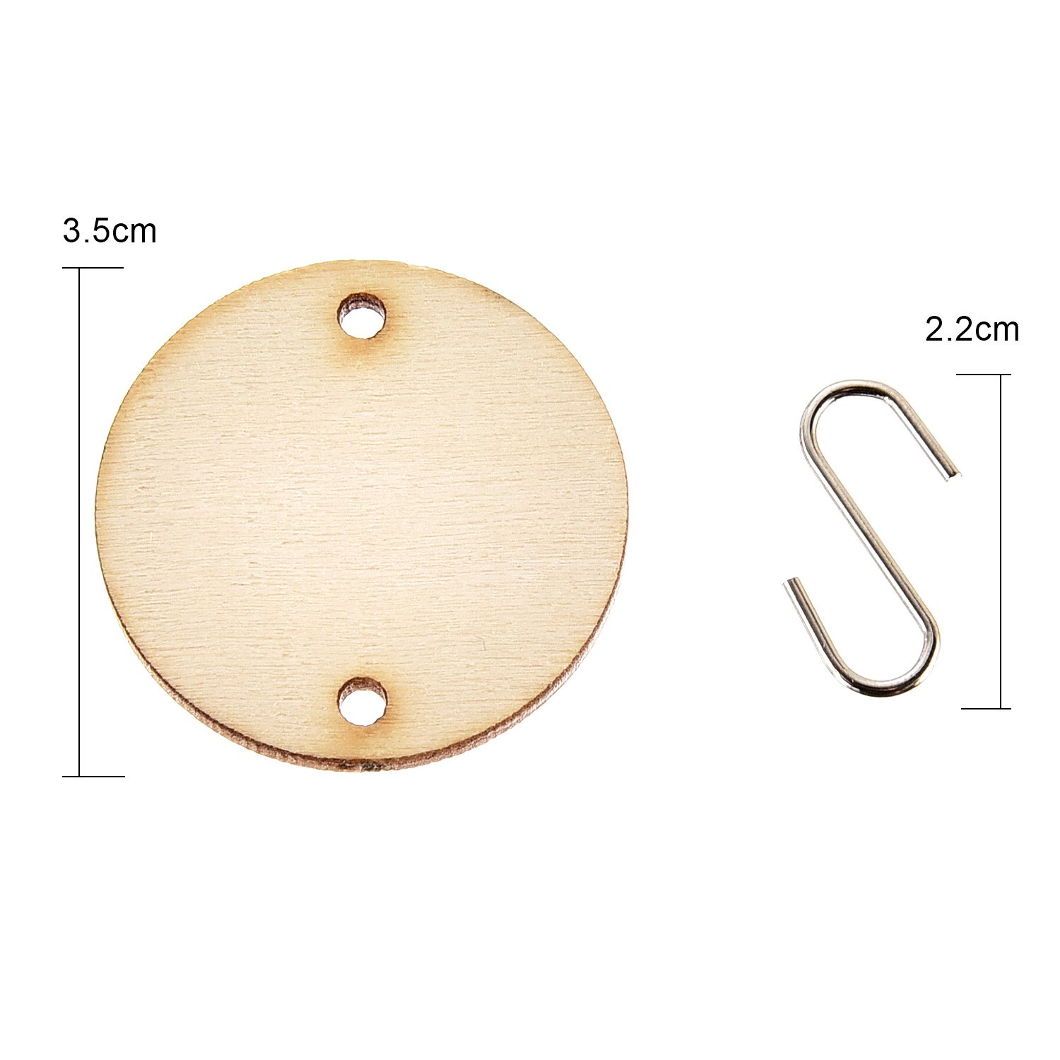 KOYILTD Wooden Craft Tags Set - 200pcs Wooden Circles & Hearts With Holes, Key Rings For DIY Boards, Calendars, Crafts