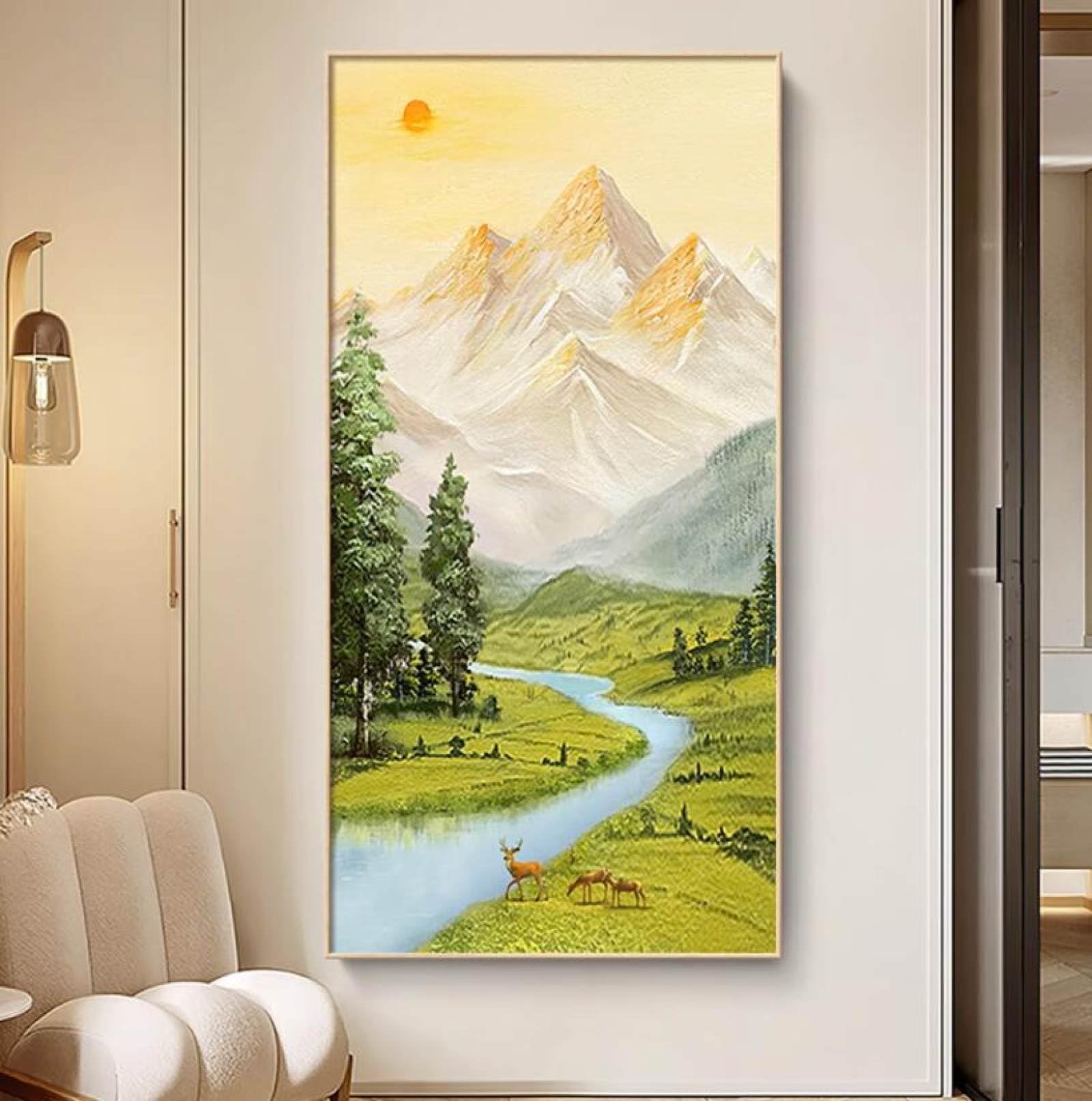 Peinture d'art mural montagnes moderne pour décoration salon et chambre