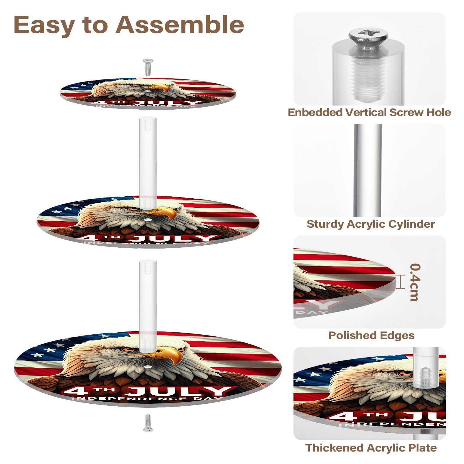 Nander 3 Tier Cupcake Stand,4th of July Owl Large Cupcake Tower Display, Round Cupcake Holder, Acrylic Dessert Stand, Pastry Display Tree for Party, Wedding, Baby Shower