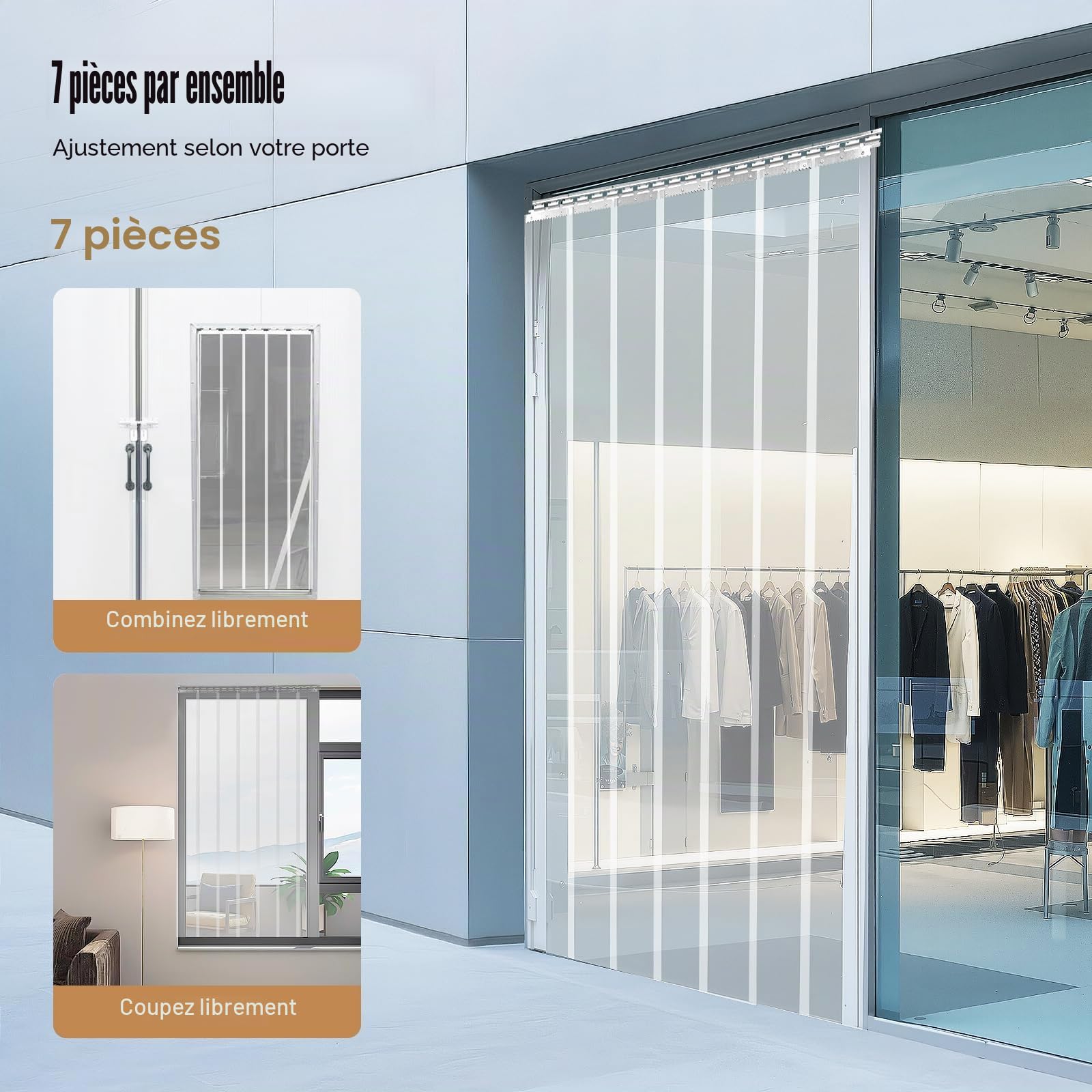 Kit complet de rideau à lamelles en PVC transparent - Hauteur 2 m x largeur 1,05 m - Rideau industriel à lamelles en PVC transparent - Pour portes piétonnes, chambres froides, écurie