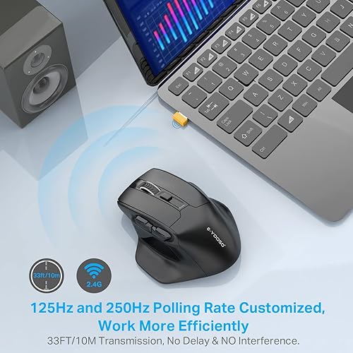 Miniatura 6 de E-YOOSO Mouse inalámbrico grande, mouse grande X-31 para manos grandes, 5 niveles 4800 DPI, 6 botones grandes Ergo, batería de 18 meses de duración