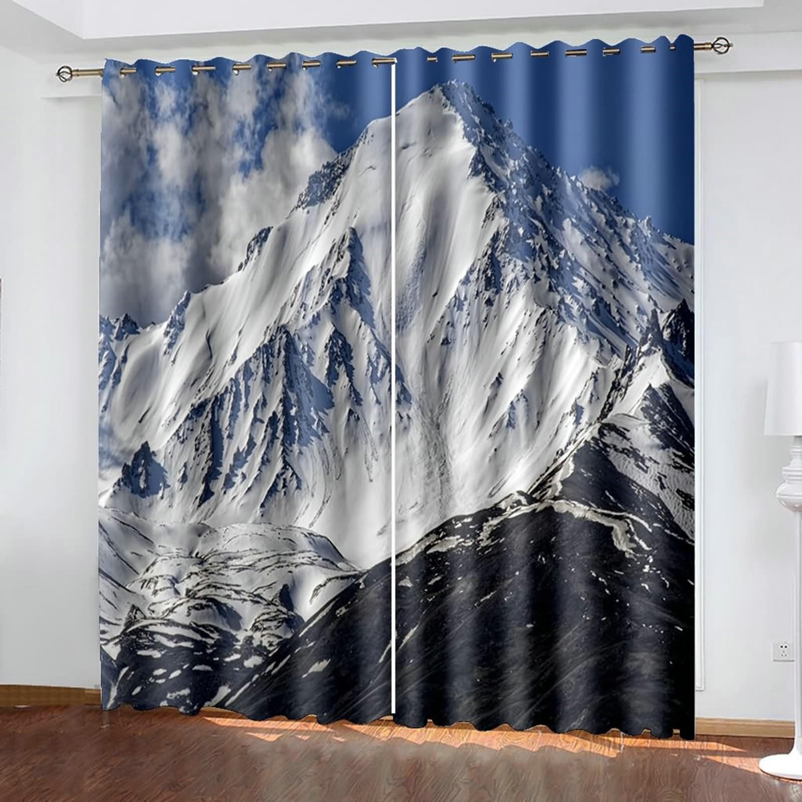 Vorhänge Verdunkelung, Gardinen Schneebedeckte Berge H 183 x B 86 cm Blickdicht Vorhang mit Ösen für Wohnzimmer, 2er Set