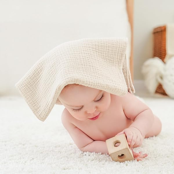 Bearmoss Moltontücher Baby 100% Baumwolle Weiche Spucktücher Baby,Atmungsaktiv und Extrem Saugfähig Musselin Tuch für Saugstark Mulltücher 6er 60x60 cm (Braun) - 2