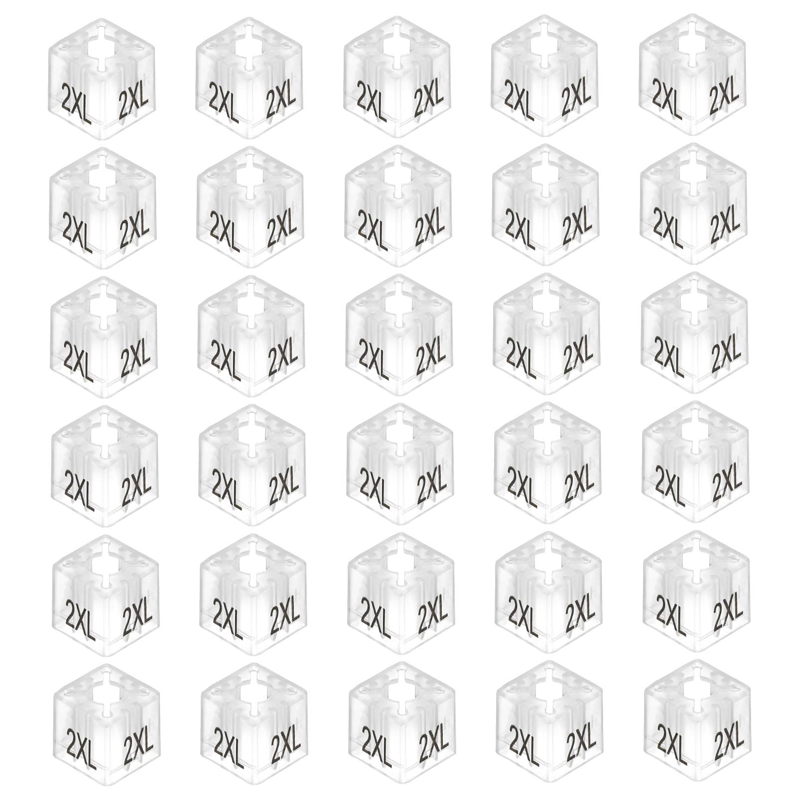 QUARKZMAN 2XL Size Marker for Clothes Hanger, Fits 0.24 Inch Rod, Black Letters on Transparent Square for Clothing Color Coding, Pack of 100