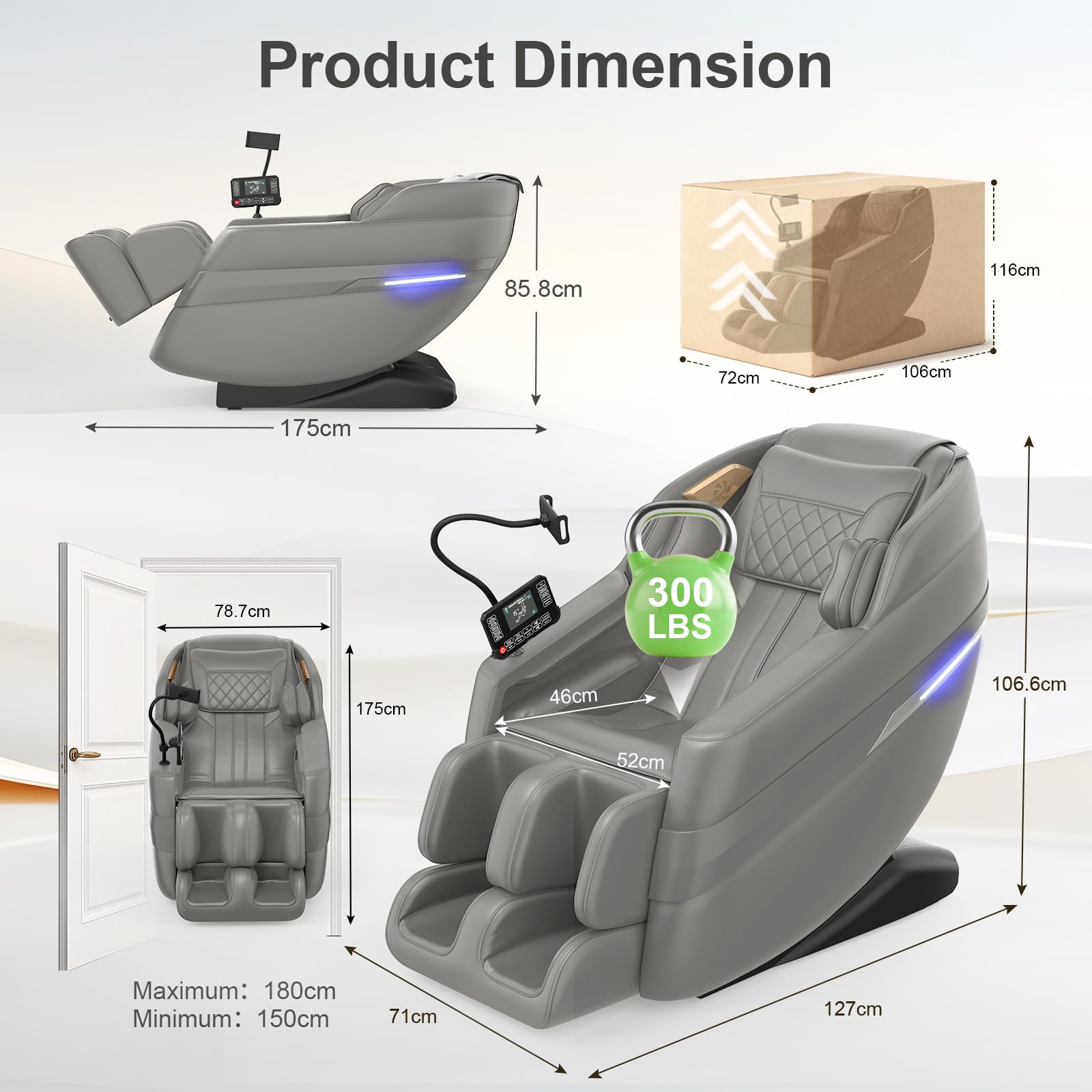Gegcucey 3D SL-Track-Massagesessel, Ganzkörper-Massagesessel mit 8 Luftkammern, Heizfunktion für Beine und Taille, Fußrollenmassage, KI-Sprachsteuerung und Bluetooth-Lautsprecher, Zero-Gravity-Modus - 2