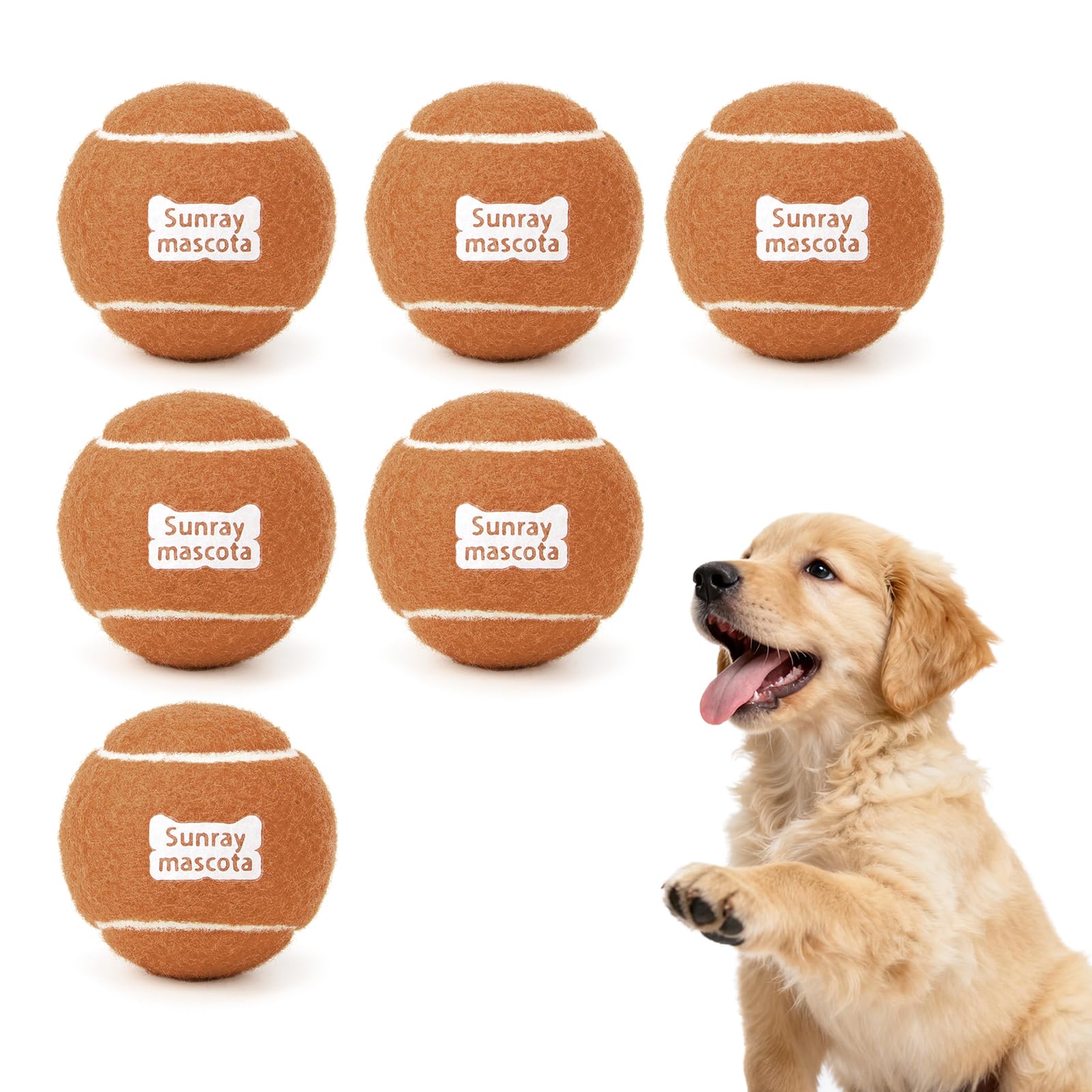 Sunraymascota 6-Pack Tennis Balls for Dogs Fetch Toys,for Beginner Practice