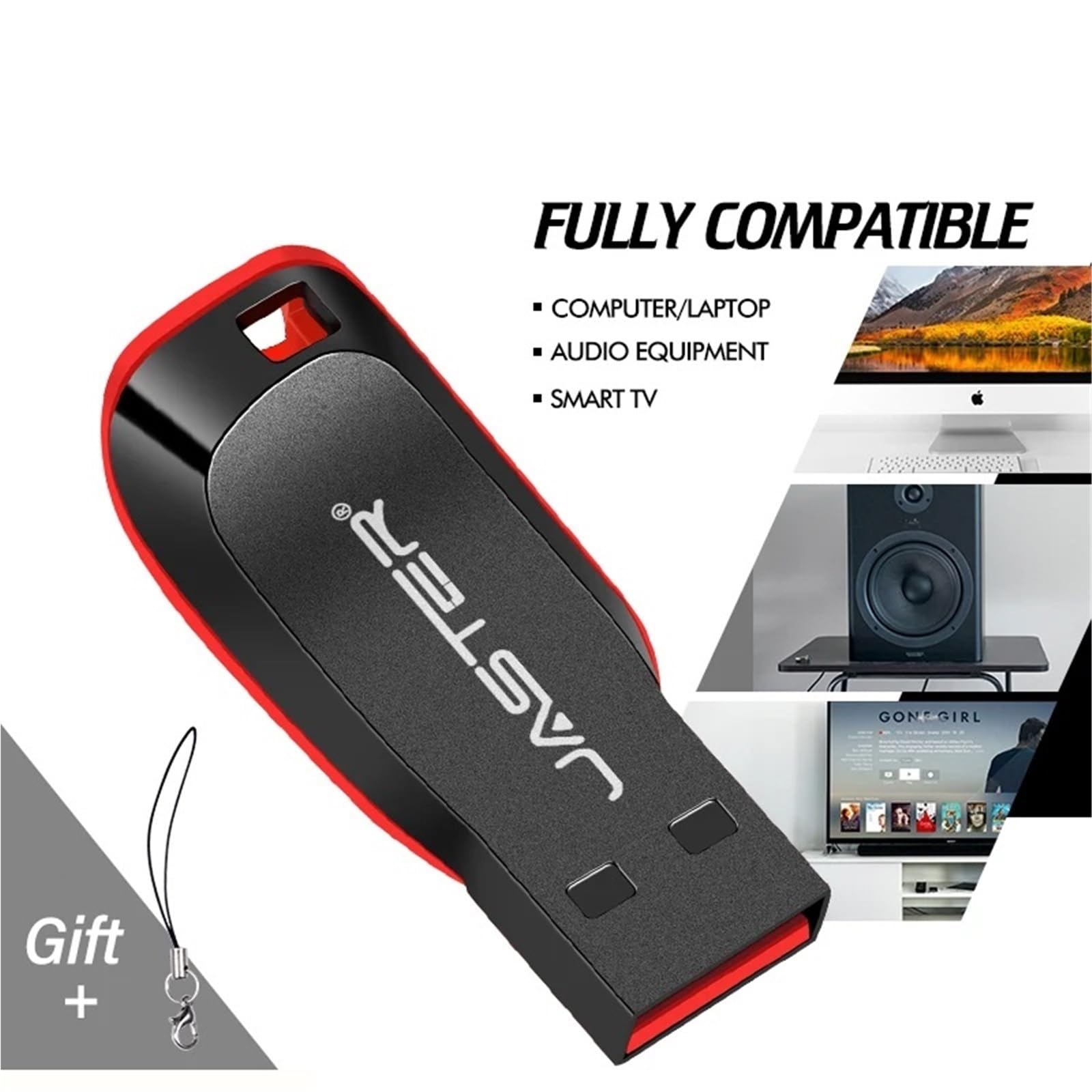 Chiavetta USB in plastica da 128 GB, portachiavi di memoria, 64 GB, 32 GB, nero, regalo aziendale, 16 GB, 8 GB, 4 GB (128 GB)