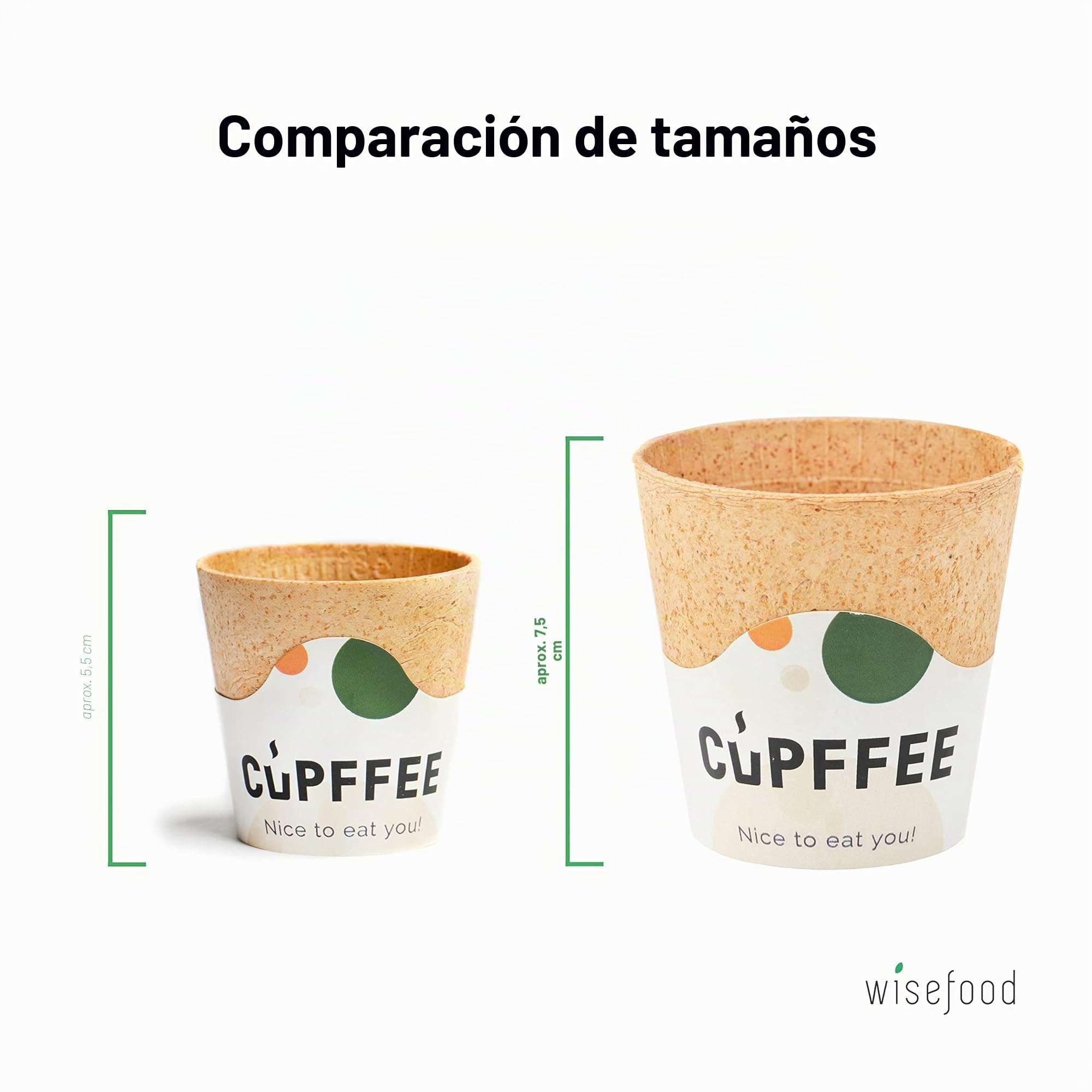 wisefood Vasos comestibles – 240 vasos comestibles Coffee To Go 220 ml – Vasos de café, postres, gofres – alternativa ideal a vasos de plástico, vasos de papel o vasos desechables