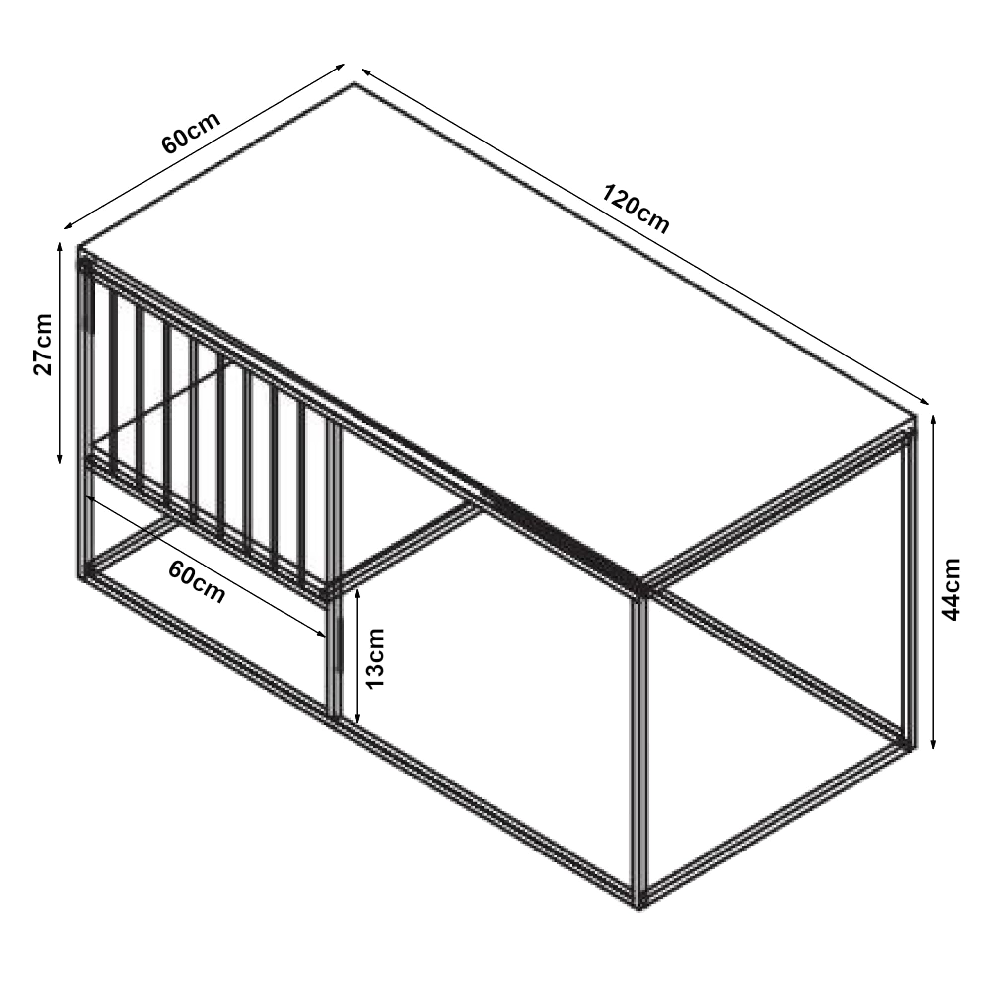 [en.casa] Couchtisch Raukurg Sofatisch mit einem Ablagefach Wohnzimmer 120 x 60 x 44 cm rechteckig Metallgestell Marmoroptik, schwarz