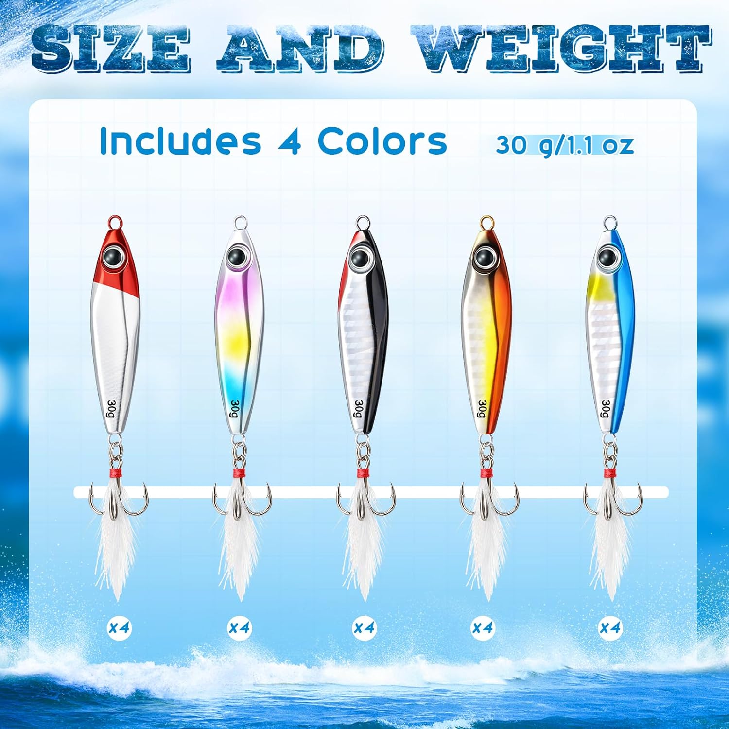 20 Pcs Saltwater Fishing Lures 1 oz Fishing Spoon Lure Metal Micro Jigs with Ultra-Sharp Hooks for Tuna Salmon Grouper, Sea Fish Jigging Lure, Trolling Spoon for Bass Fish