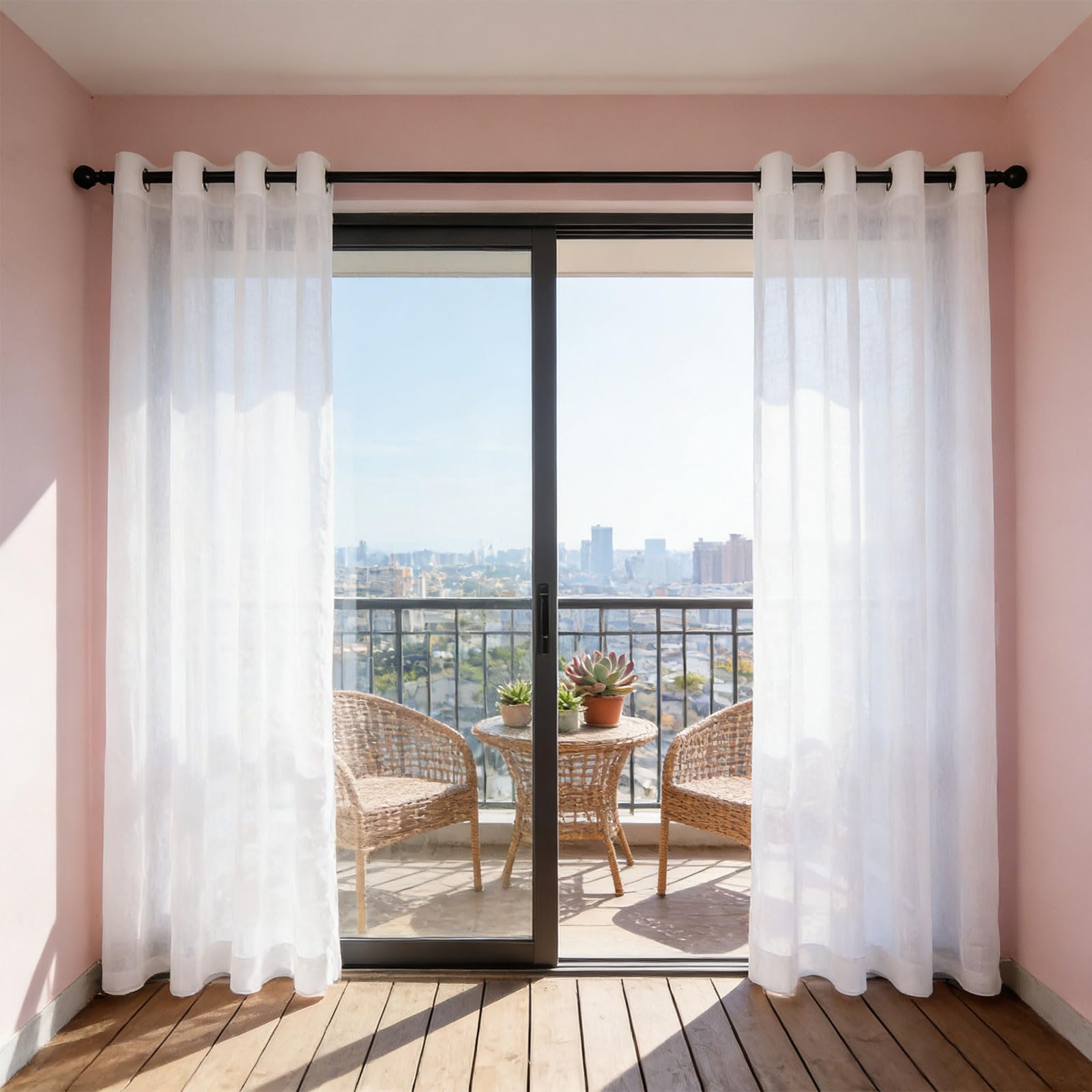 GLDYTVF Sheer Window Curtain with Grommets 135 x 220 cm Polyester Voile Drapes for Kitchen & Living Room Elegant White SemiTransparent Curtains Country Style Home Décor