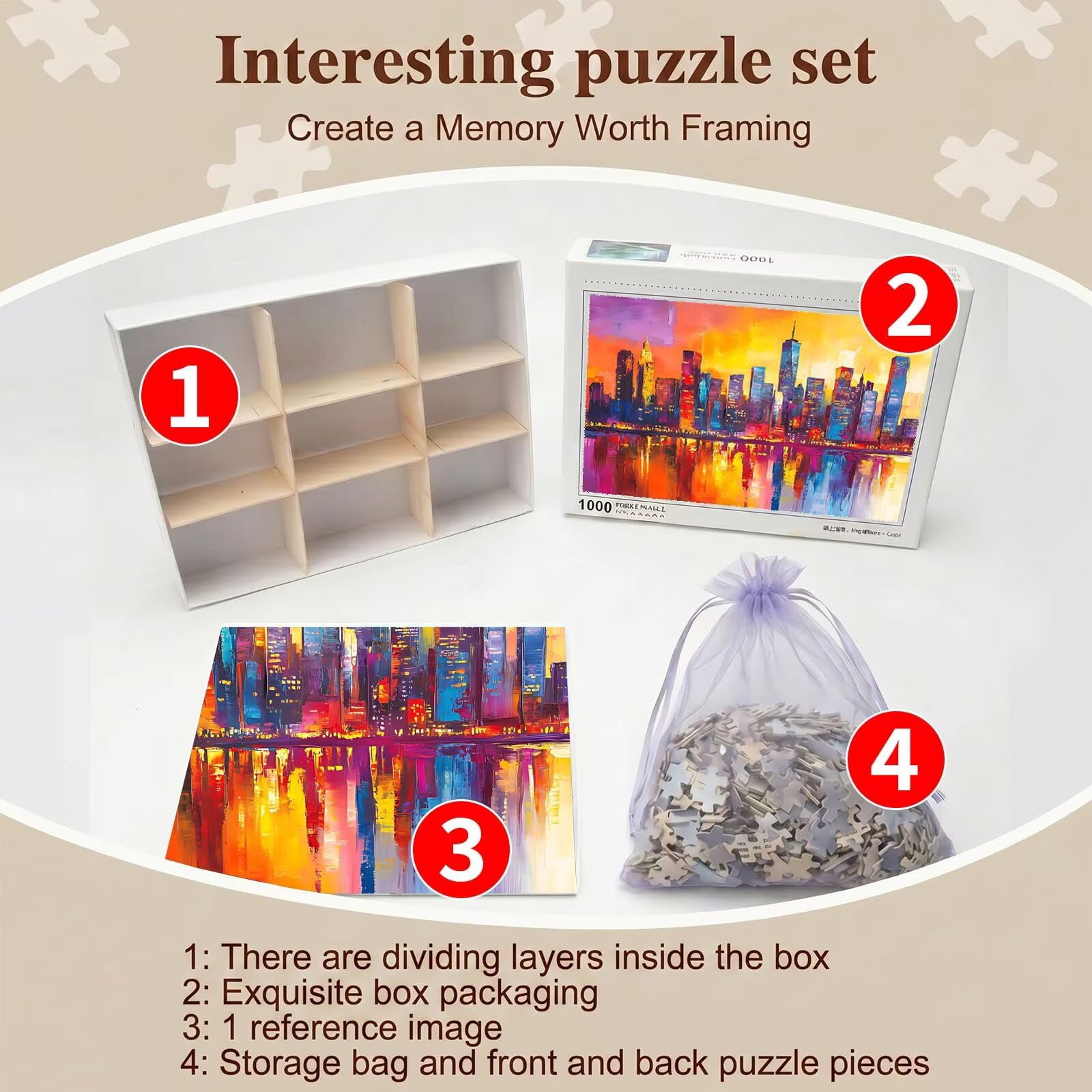 colore Città Puzzle 1000 Pezzi per Adulti, Puzzle in Legno - Collezione Classica con Poster Incluso - Sfida di Concentrazione e Passatempo Antistress, Gioco Educativo per Famiglia, 75 x 50 cm f0-23