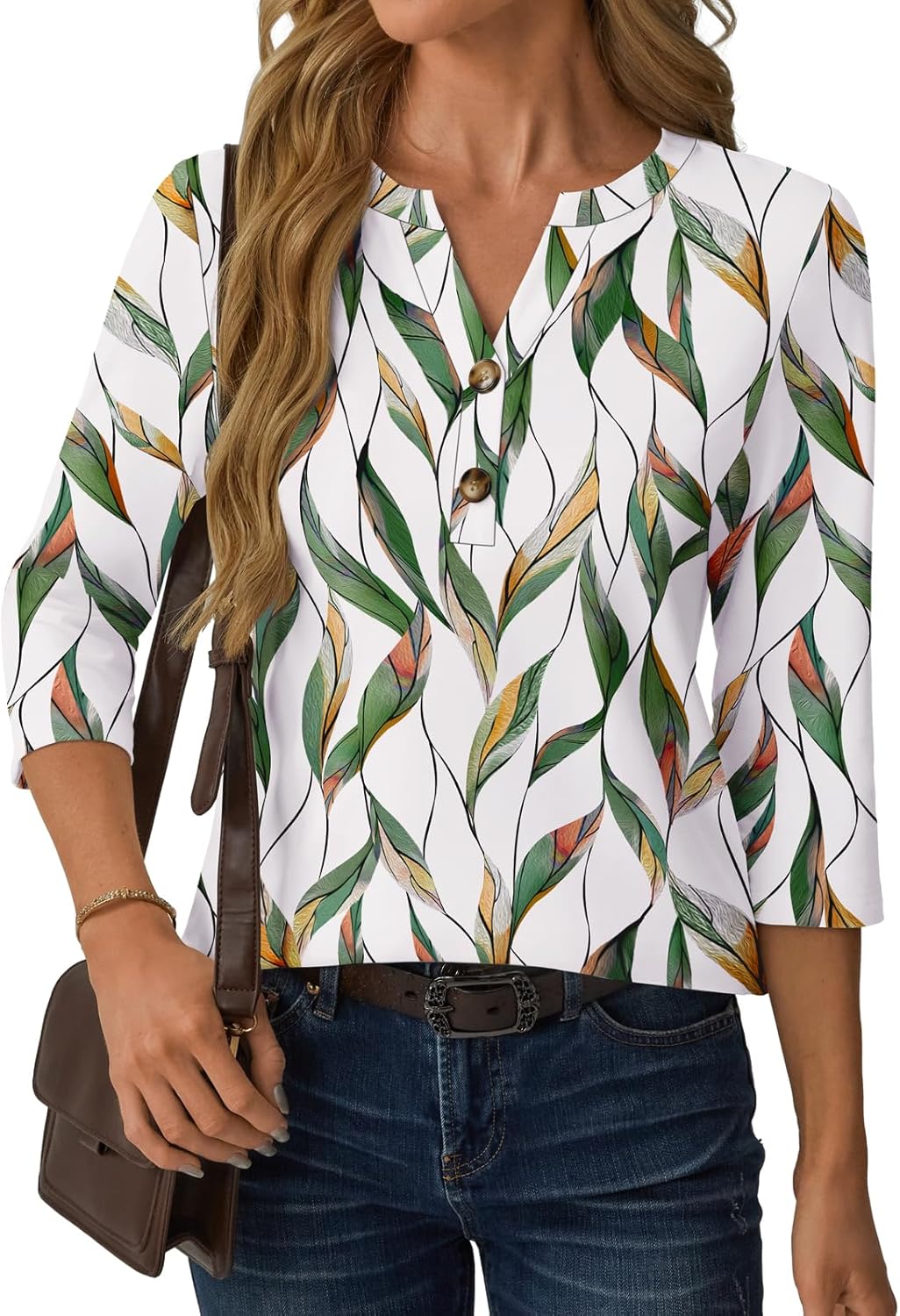 Womens Tops 3/4 Sleeve V Neck Button Down Henley Shirts Business Casual Outfit Basic Tees Summer Top 2026 - Image 6