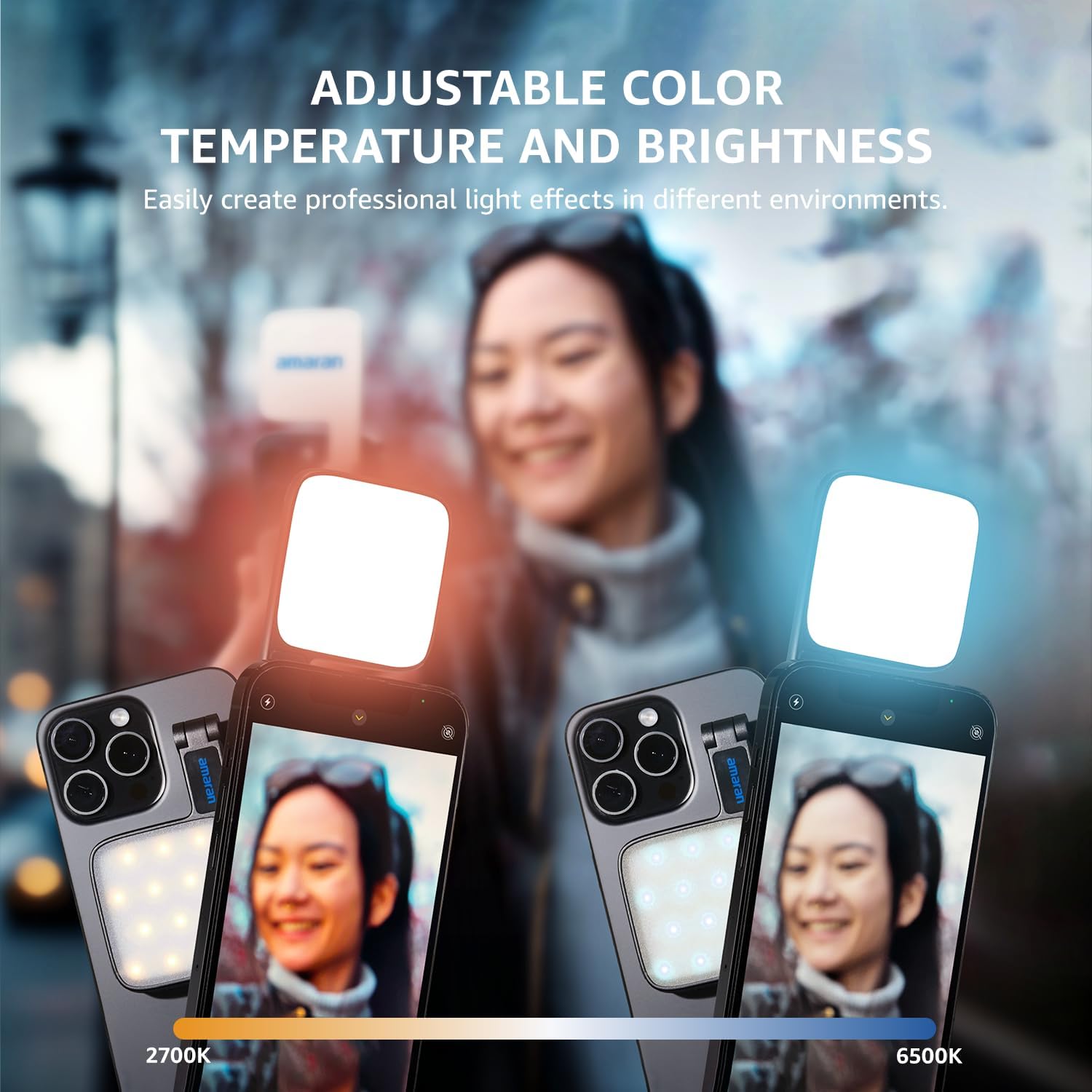 amaran Go Compatible with MagSafe Mini Phone Light,Rechargeable Portable Mirror LED Phone Light for Selfie,Makeup,Video Conference,TikTok,Compatible with iPhone&Android (Charcoal)