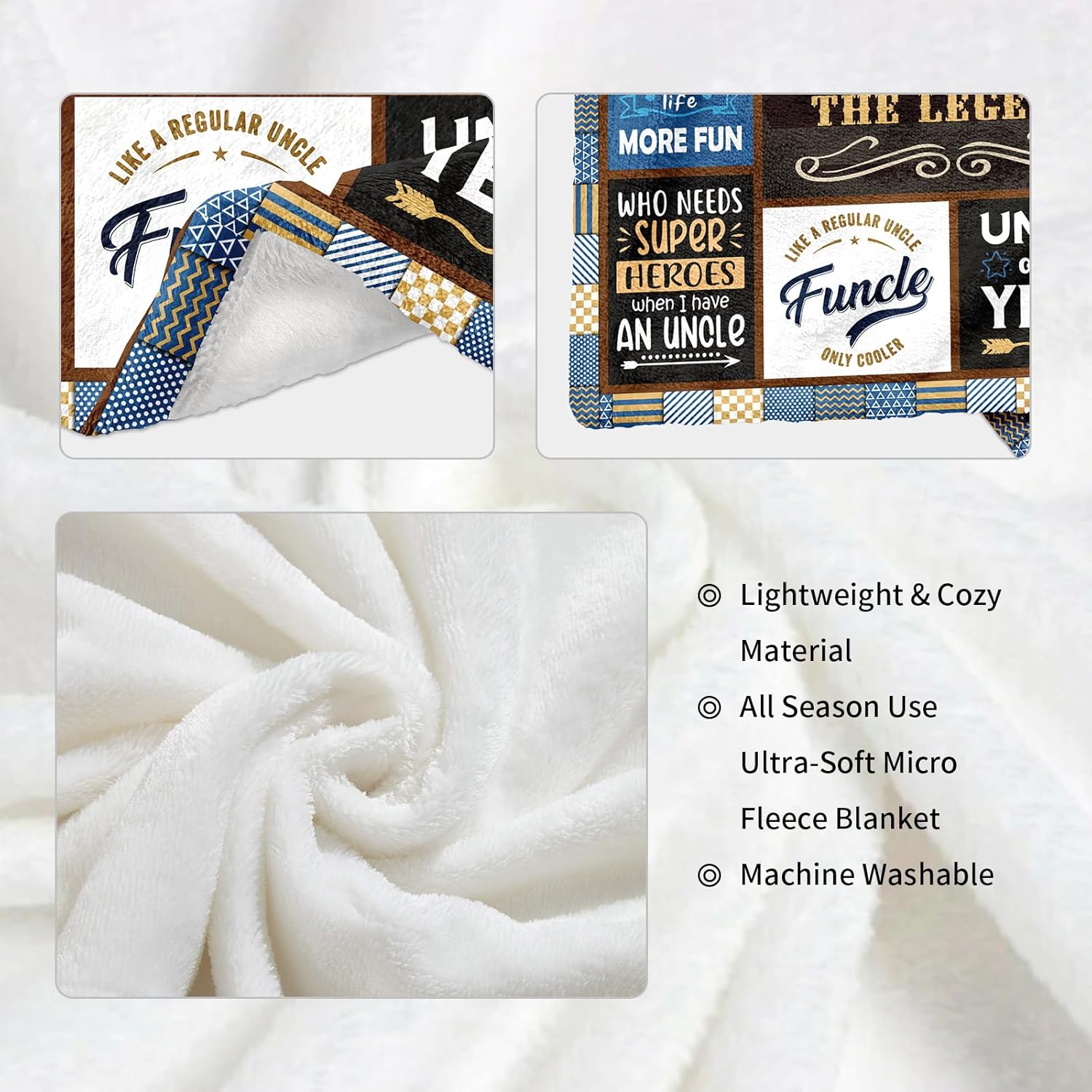 Uncle Gifts Throw Blanket, 60" x 50", Multicolor, Letter Print, Polyester Flannel (Wool-blend), Soft, Velvety Texture, Warm, Indoor/Outdoor Activities - Image 7