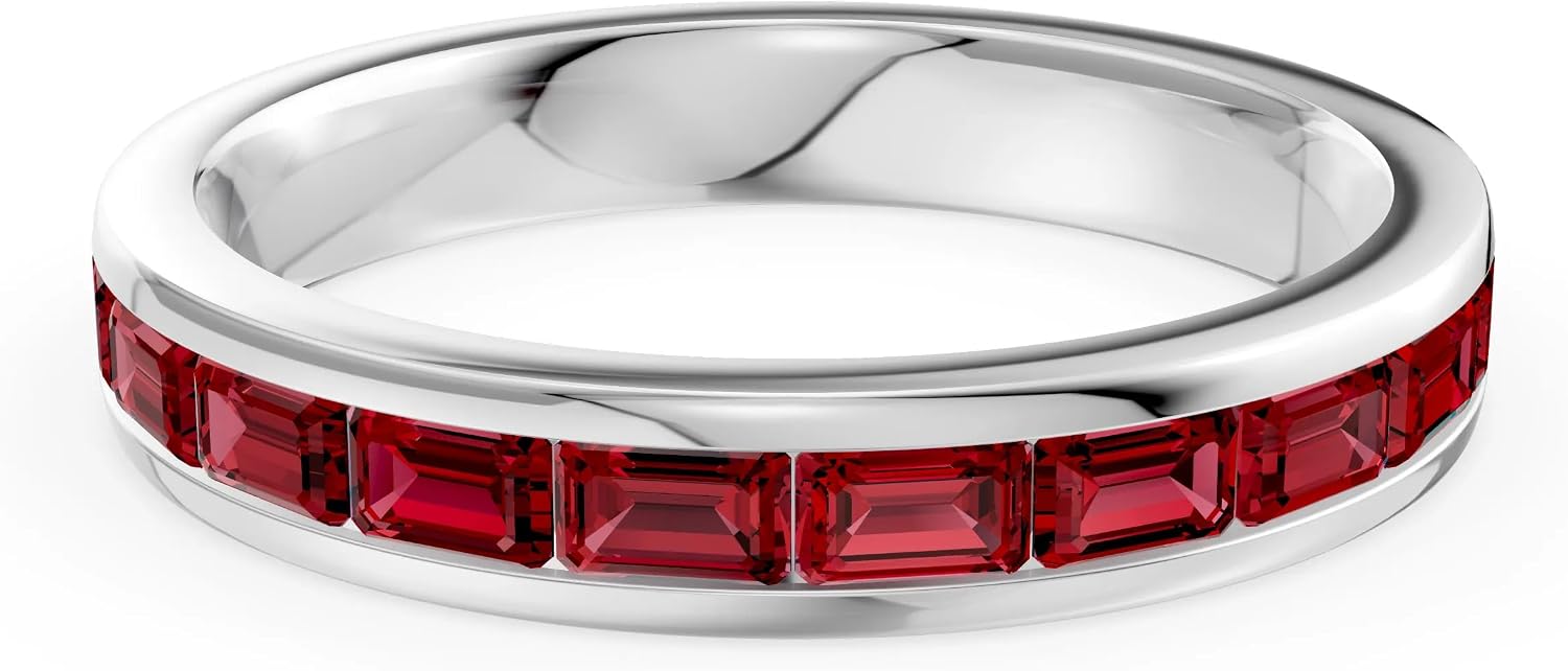 PEORA Emerald Cut Cut Garnet Half-Eternity Band Available in Solid 10K, 14K or 18K Ring – White, Yellow or Rose Gold