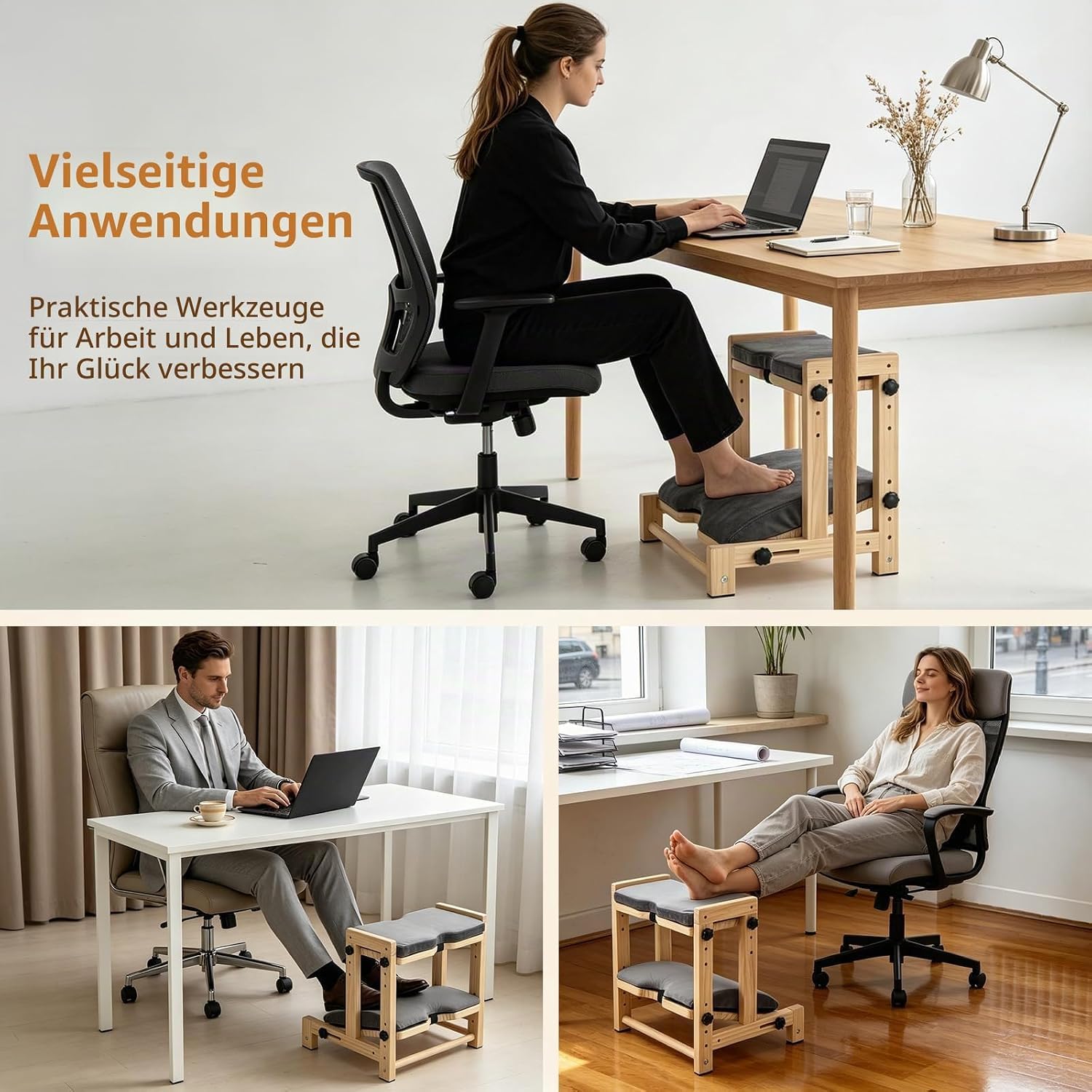 Poggiapiedi da Scrivania Doppio Strato con Cuscinetto Rimovibile, 4 Livelli | Poggia Piedi per Scrivania Regolabile con Base Antiscivolo, Schiuma Ergonomica per Ufficio e Casa, 40x30x40 cm