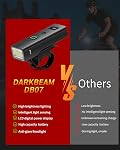 DARKBEAM Lumière de vélo, phare avant Super Lumens USB Lampes à vélo rechargeables et étanches 4-Mode pour la nuit, Route, Montagne, Sécurité, avec LED Affichage & Capteur de lumière