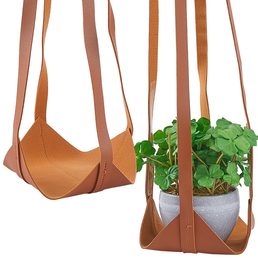 CREATCABIN 2 Pcs Plant Hanger Indoor Leather Planter Hanger Hanging Planter Minimalist Hanging Decoration Display Leather Rope for Home Flower Shop Store Dinning Room Wedding Brown 31.49 Inch