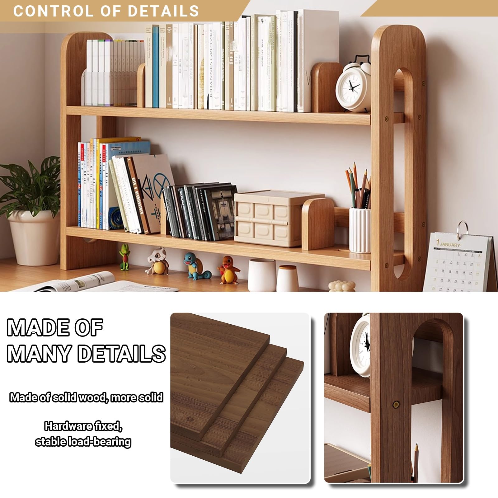 Scaffale Libreria Legno Regolabile,Dormitorio organizer per riporre oggetti Multistrato, Organizzatore Monitor,3 strati Scaffale Espositivo da Scrivania,Per Casa, Ufficio, Scuola, Studio
