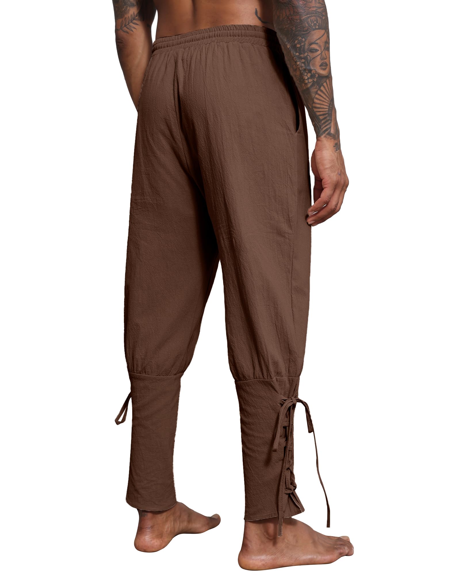 YAOBAOLE Pantalon Medieval Homme Pantalon Lin Homme Viking Renaissance Pirate Taille Elastique pour Halloween