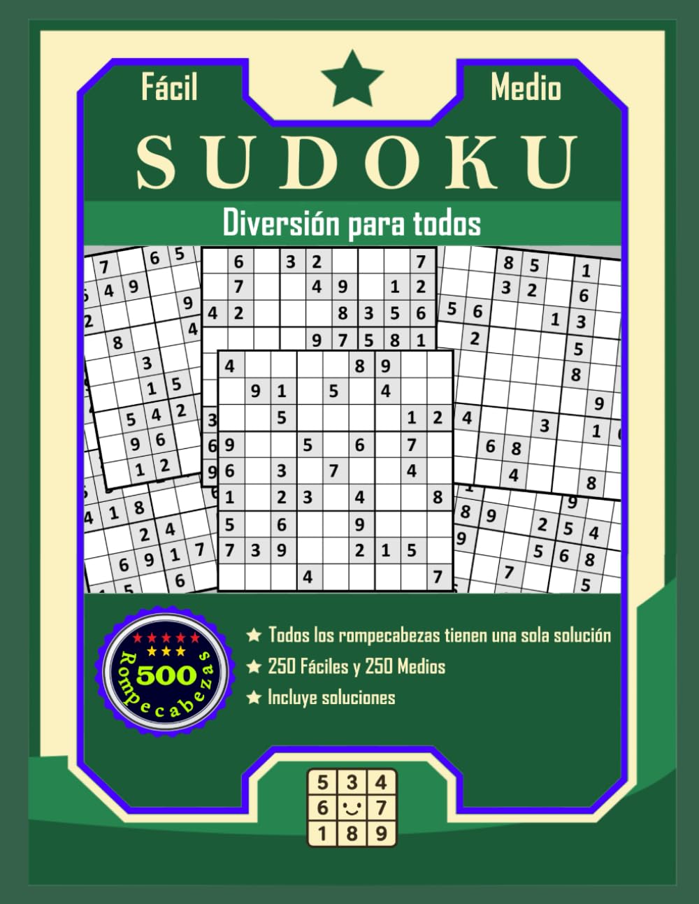 Sudoku para Adultos – 500 Rompecabezas Fáciles y de Nivel Medio con Soluciones: 250 Sudokus Fáciles + 250 de Nivel Medio. Tamaño Grande 21,59 x 27,94 cm. Un Solo Resultado por Juego.
