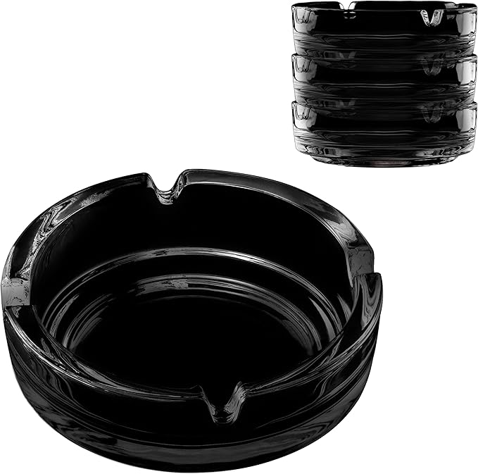 Aschenbecher für draussen Schwarz 11cm | 3 Stück Glasaschenbecher | Aschenbecher aus Glas Höhe 3,5 cm spülmaschinenfest Gastrobedarf