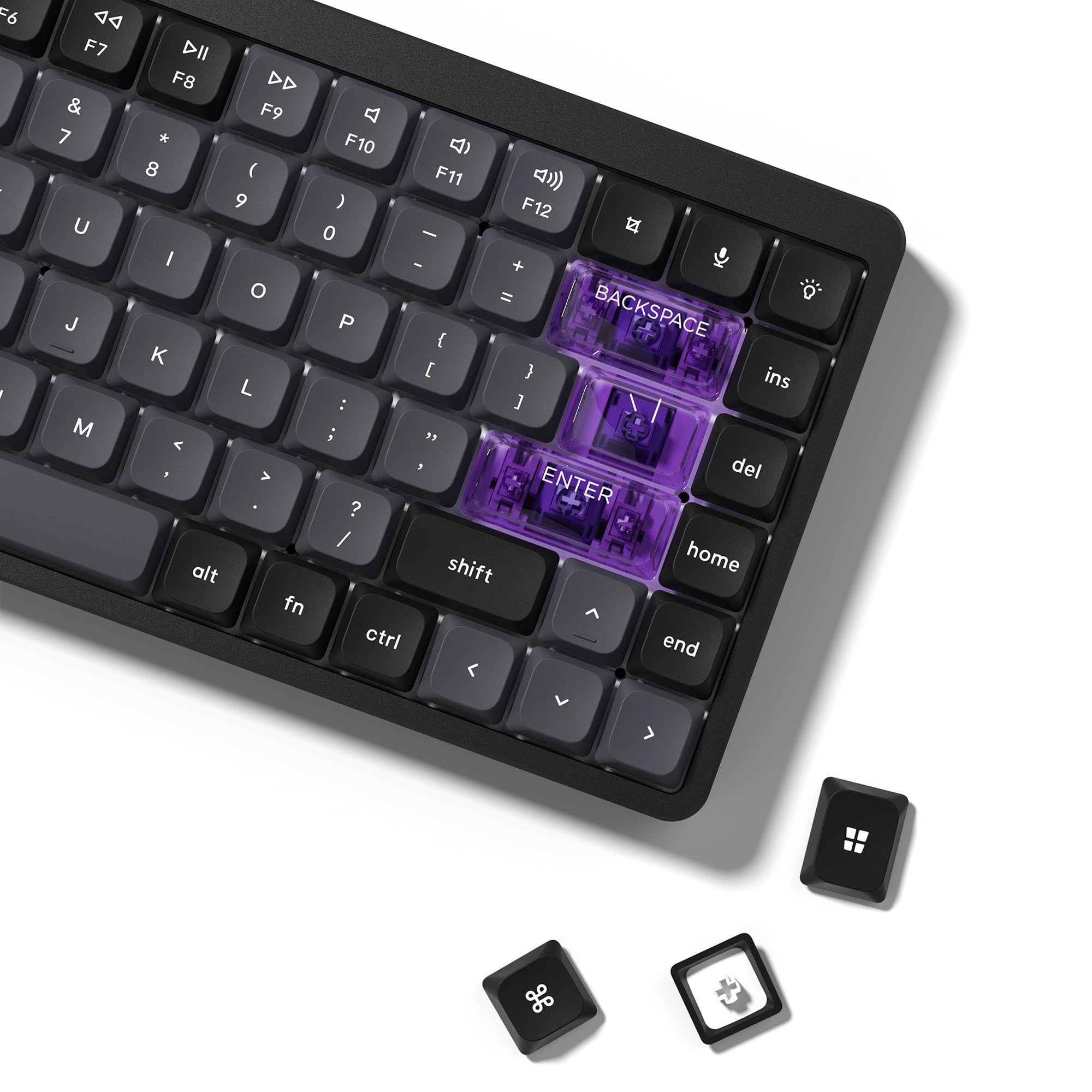Low Profile Keycaps, Double Shot PBT Touches 60 75 100%, PC Transparent Gris foncé/Violet pour la Plupart des commutateurs MX Clavier mécanique (Touches Uniquement)