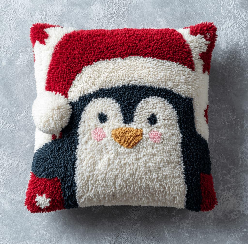 Beginner Latch Hook Cushion Kit,Penguin Decor Pillow Cover 43X43Cm