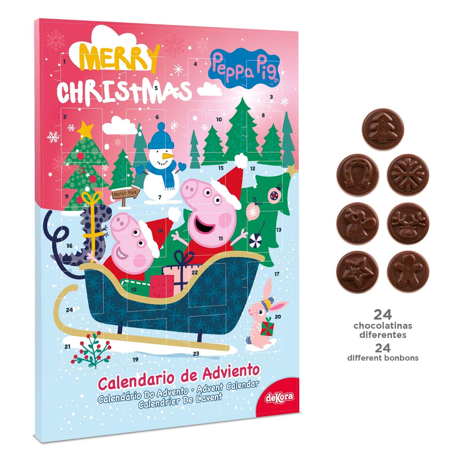Calendario de adviento Peppa Pig 24 chocolatinas 50g chocolate con leche colorantes naturales Navidad