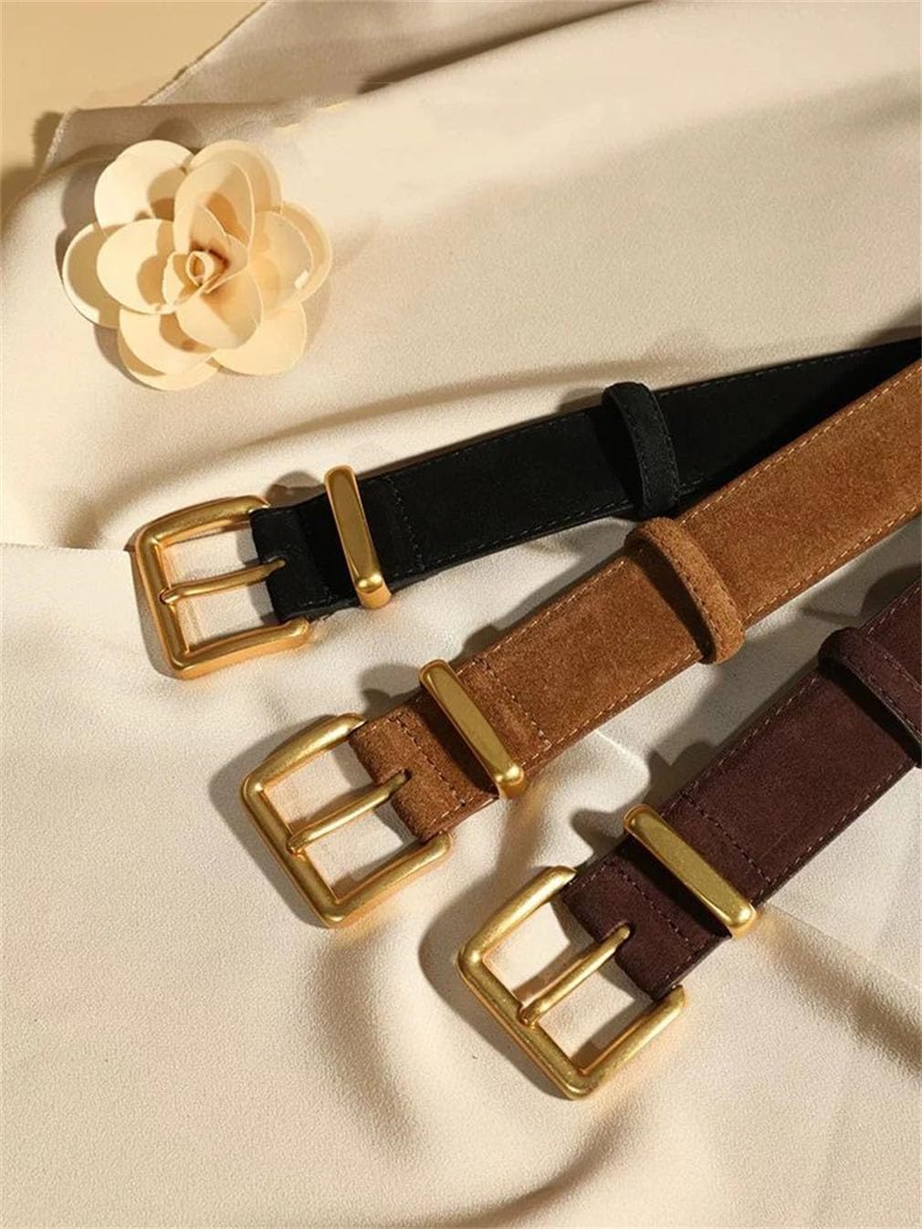Cinturón de cuero vacuno para mujer, estilo vintage con hebilla de pin, cinturones para vestidos y jeans