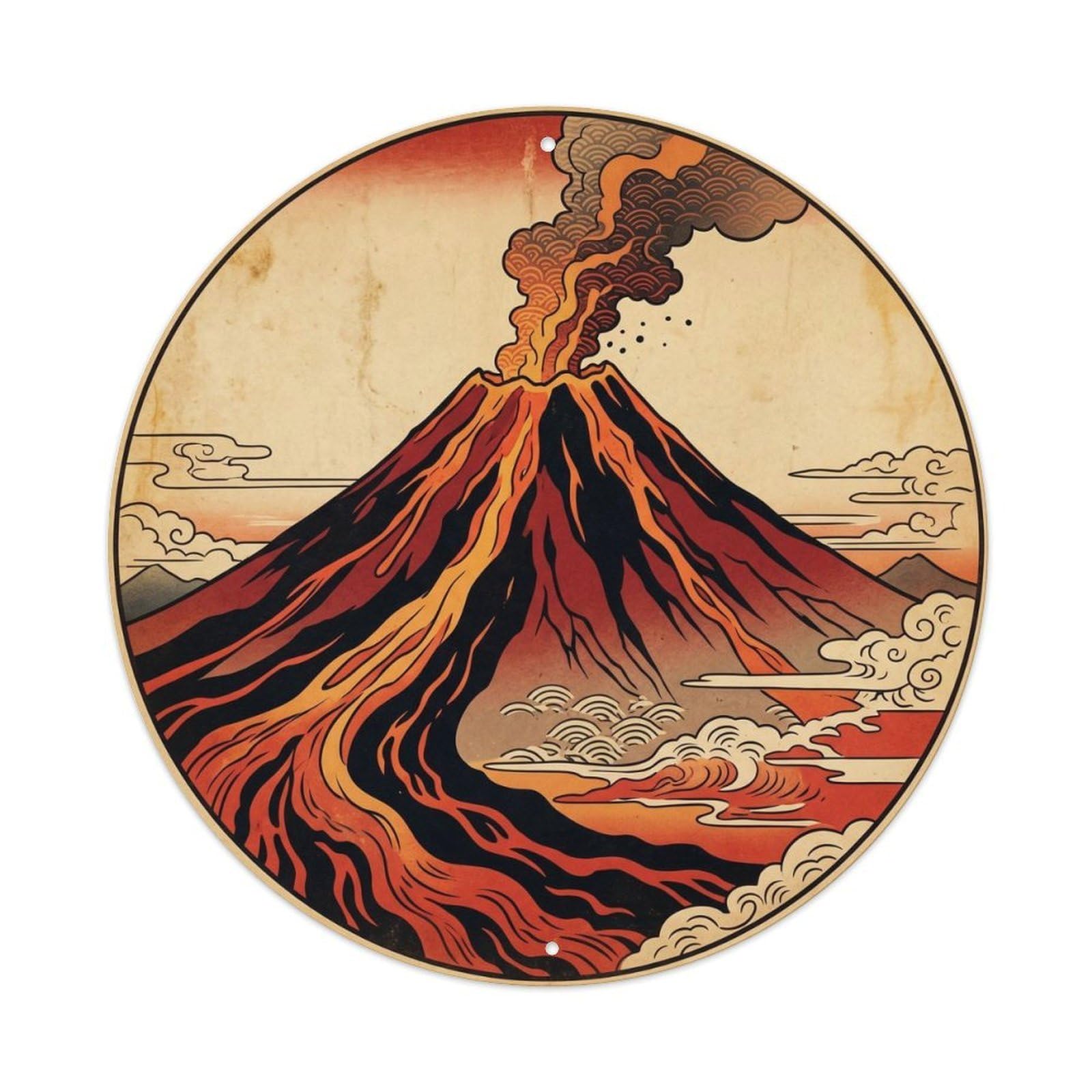 Okahys 8X8inch Classic Style Mauna Loa Volcano Hawaii Island Nature Kilauea Crater Metal Tin Sign