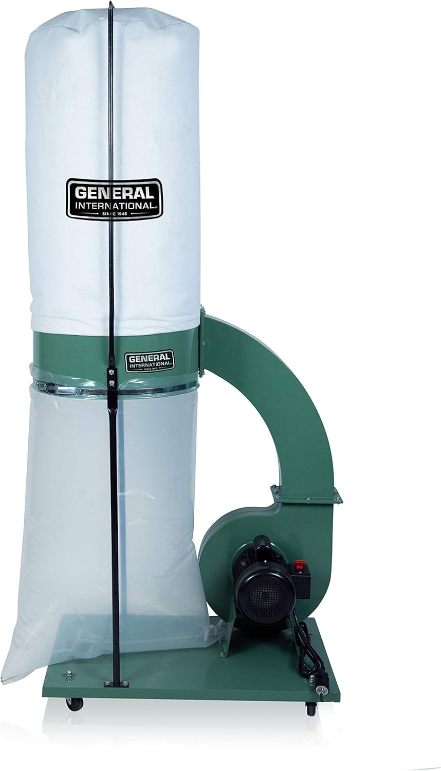 GENERAL INTERNATIONAL Commercial Dust Collector - 1.5 HP 14 Amp Air Filtration Vacuum with 2 Micron Filter Bag & Reuseable Collector Bag - 10-105 M1 - Shop Dust Collectors - 