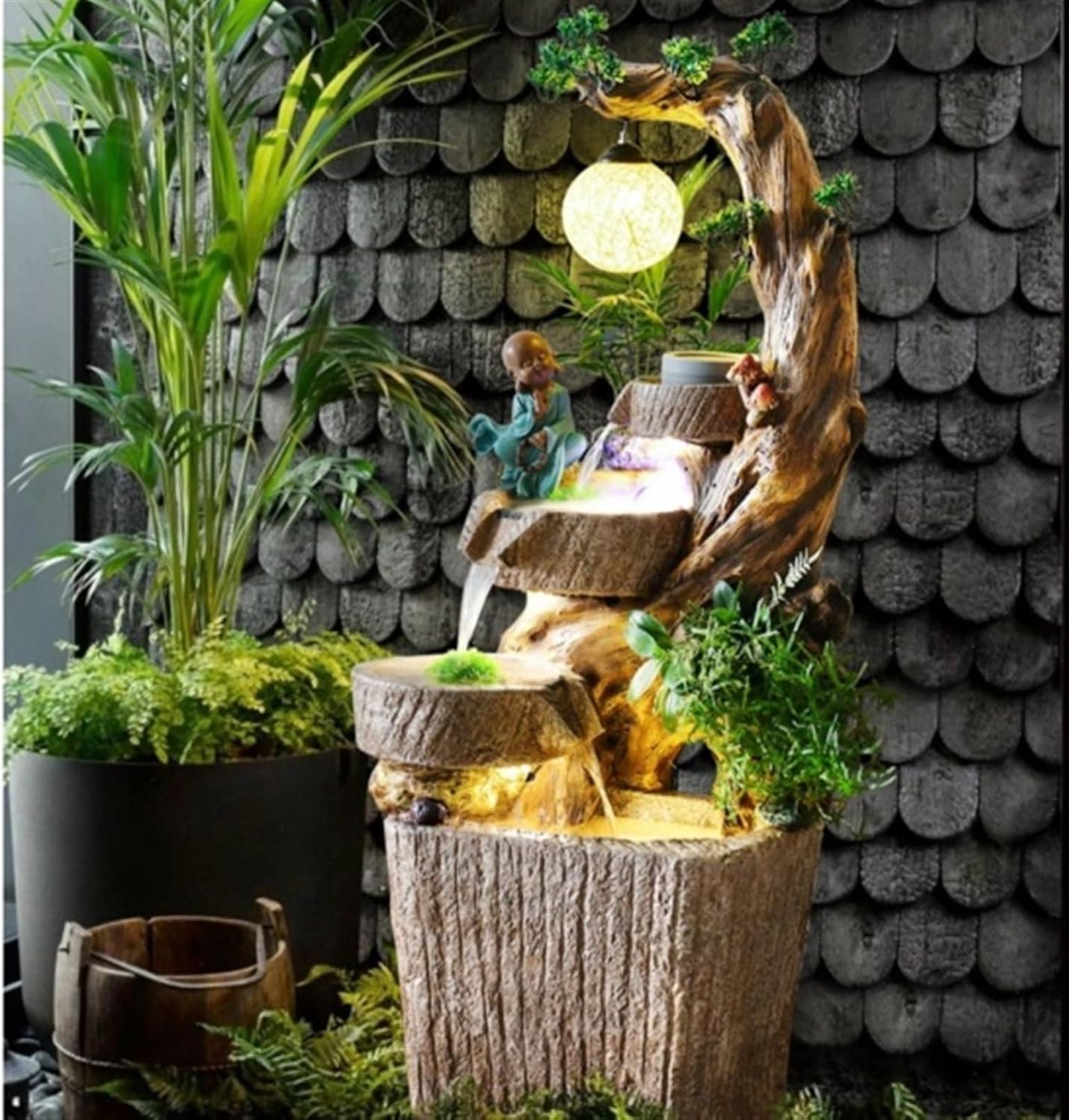 Modern Garden Water Fountain Landscape, Outdoor Decoration in Living Room, Circulating Water Decoration in Courtyard Office Floor-Standing Fountains(L)