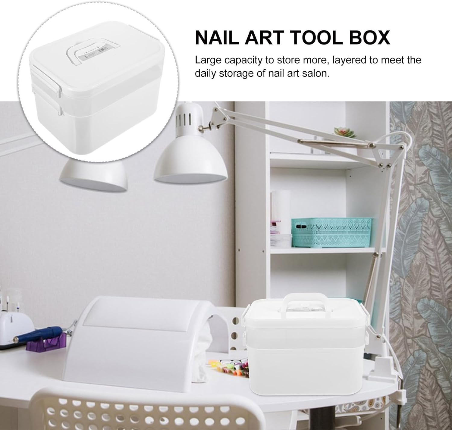 Professional Fingernail Art Toolbox with Handle, Large Capacity PP White