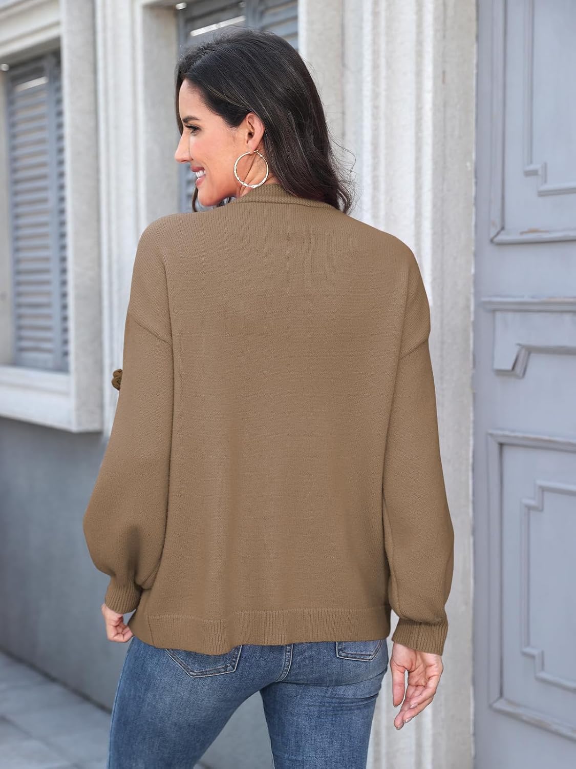 Women's Boho Crochet Cardigan Oversized Open Front Long Sleeve Floral Embroidery Knit Sweater - Image 6