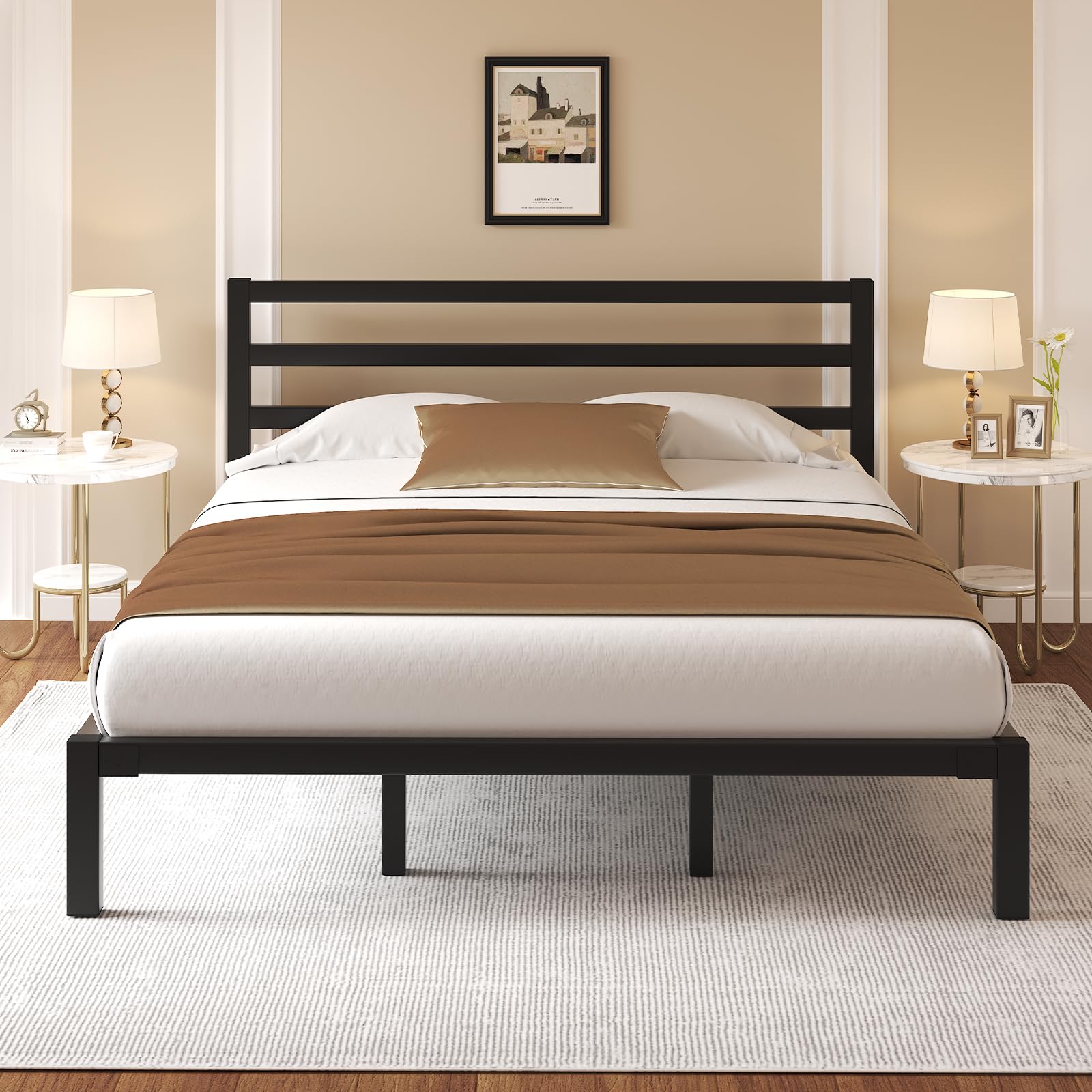 HAY com King Size Bed Frame Heavy Duty Metal Platform Bed Frame with Headboard Mattress Foundation with Spacious