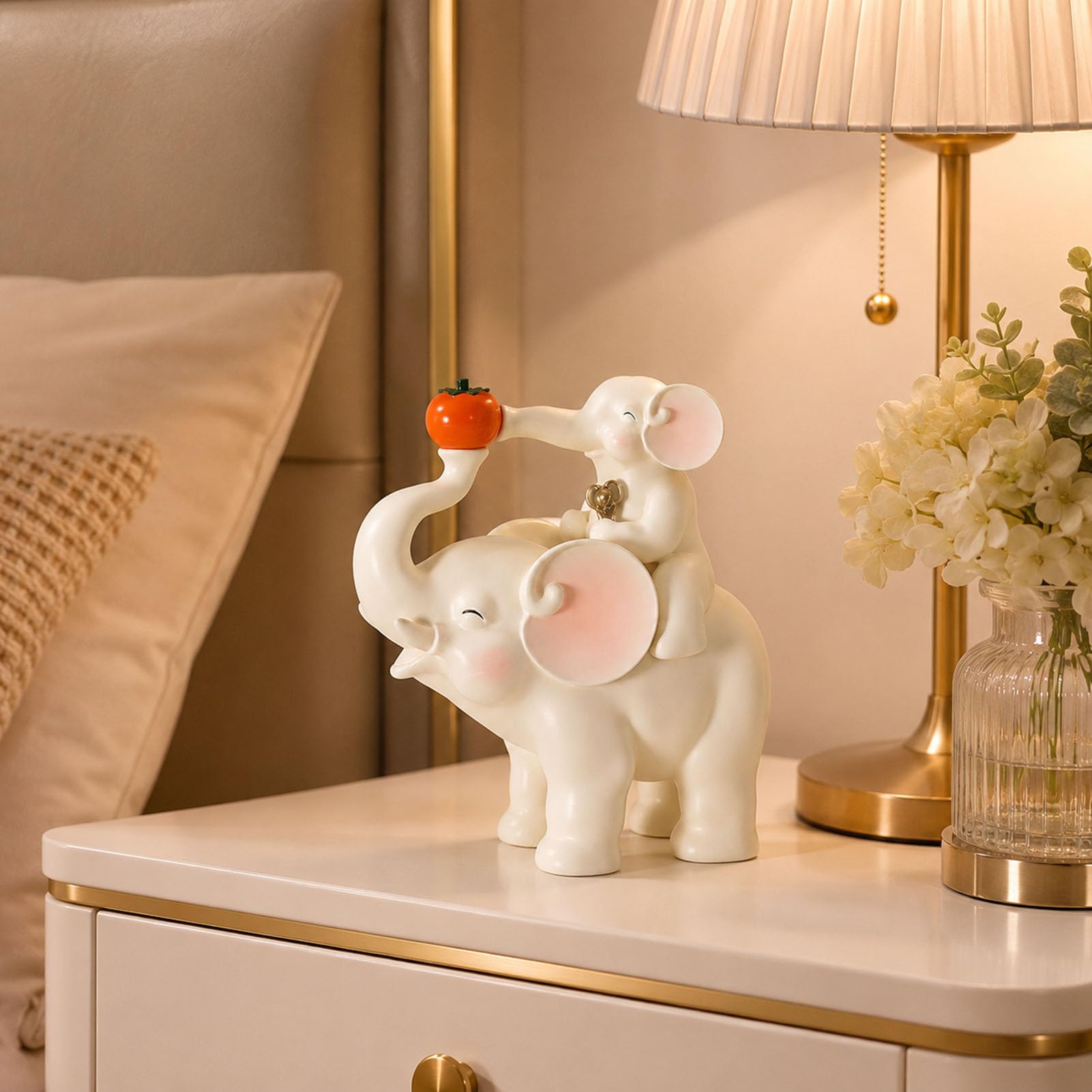 Elefantenfigur Mutter und Kind aus Kunstharz Beige Wohnzimmerdeko | Liebevolle Tierstatue Elefantenpaar Skulptur mit Geschenkbox Regal Sideboard Büro Schlafzimmer Einzug Geburtstag Sammler Haus