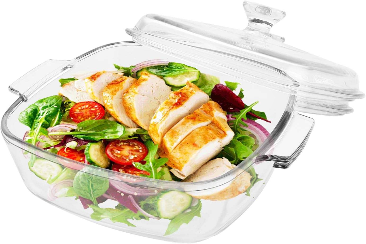 Glass Oven Dish with Lid 1200ml - Rectangular Gratin Dish 1.2L - Borosilicate Glass Casserole Dish with Handles for Oven, Microwave and Fruit Salad