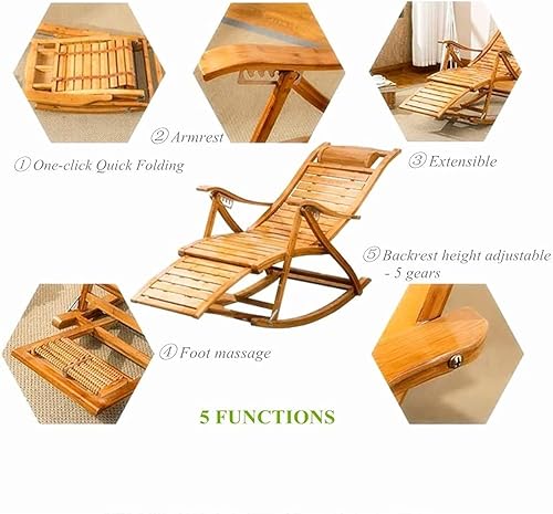 Miniatura 6 de Mecedora plegable de madera, silla de gravedad cero, tumbonas reclinables, mecedoras de patio para adultos resistentes y ancianos, mecedoras de