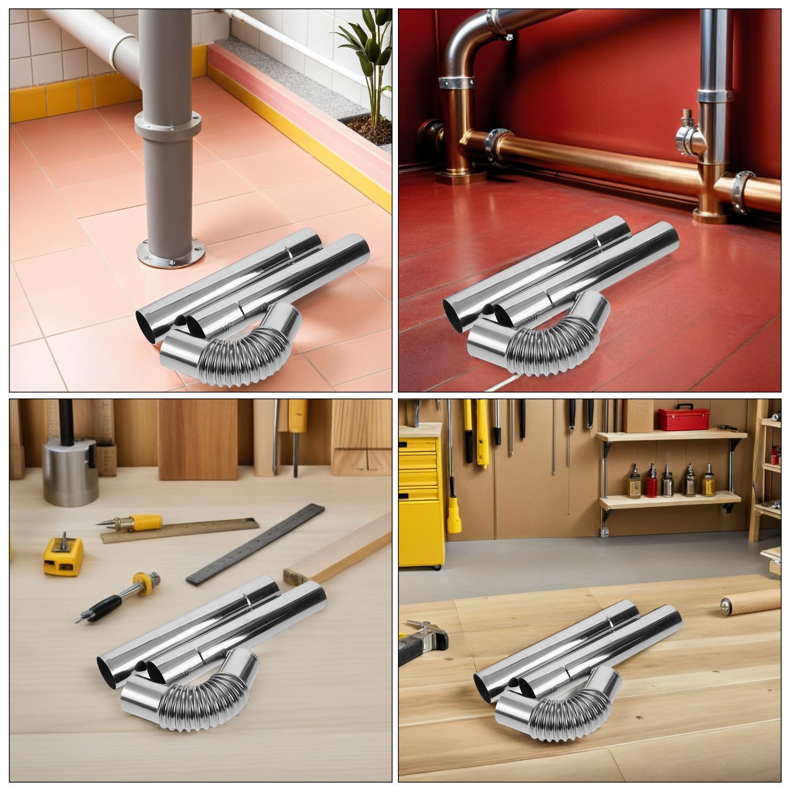 Tubo per Stufa Stufa in Acciaio Inox 4 Pezzi, Argento | Sistema di Canna Fumaria, Uso Interno e Campeggio, Resistenza All'ossidazione, Tenuta e Manutenzione Semplice