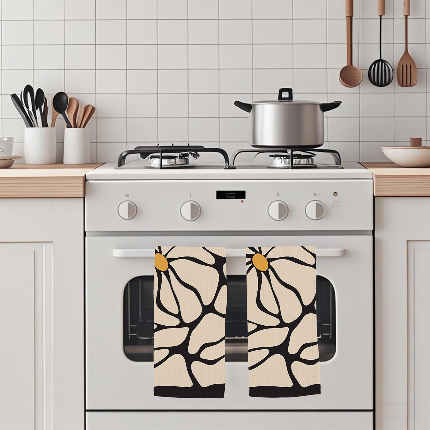 Abstract Boho Floral 70s Retro Groovy Kitchen Towels Set of 2,Quick Dry Microfiber Cloth Dish Towel Drying Hand Towels for Kitchen Gifts for Women Men 16" x 24" - Image 4