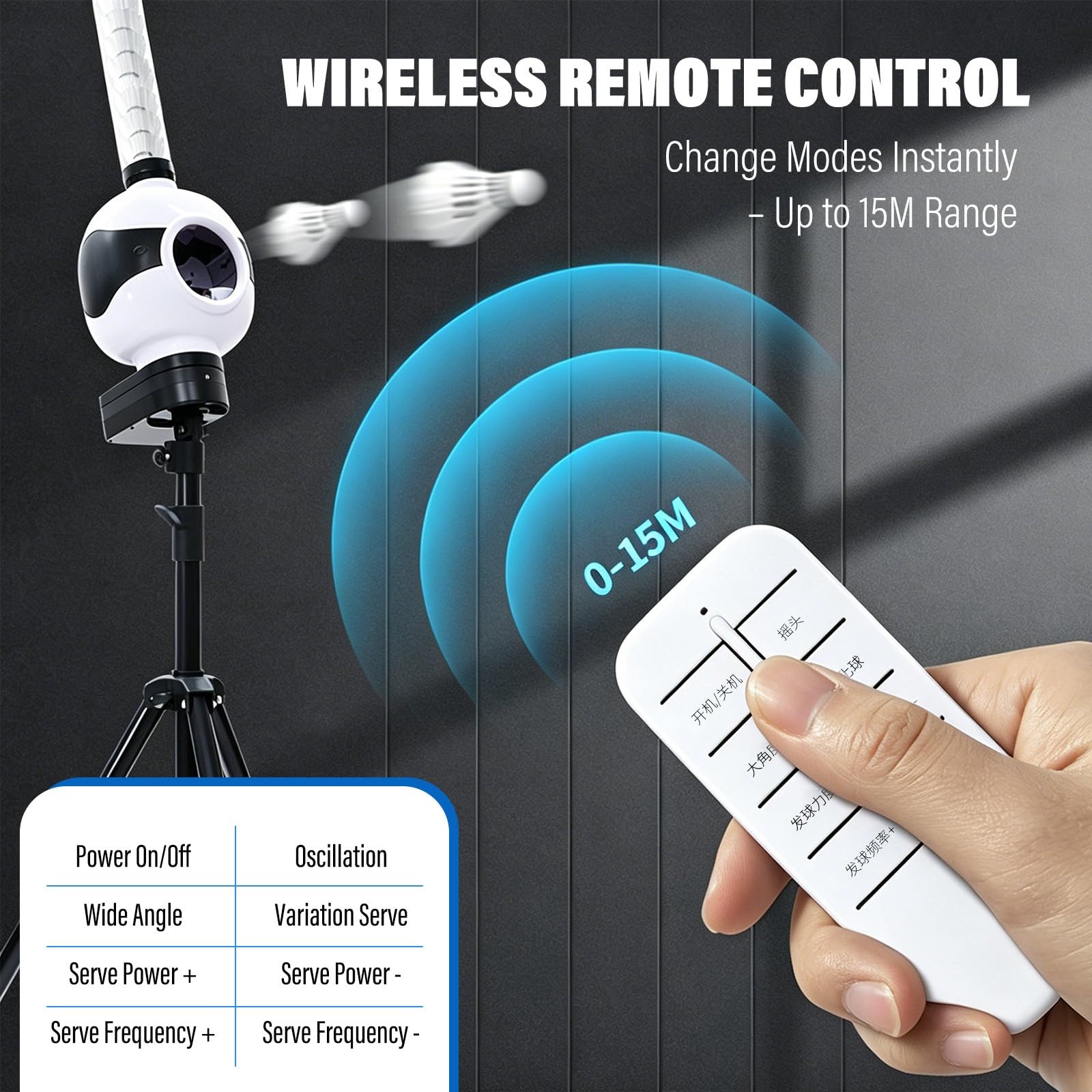 Entrenador de bádminton portátil con mando a distancia, lanzador automático para un ritmo y ángulo de servicio ajustables, perfecto para práctica familiar en interiores y exteriores