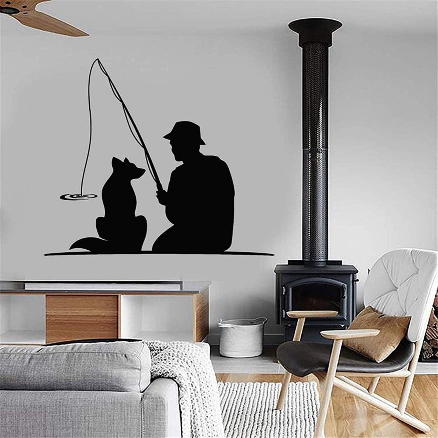 Amazon Com Home Decor Animal Dog Pet Fishing Rod Fisherman Interior Wallpaper Yellow Wall Decals Decor Vinyl Sticker Ir0922 W25 H22 Arts Crafts Sewing