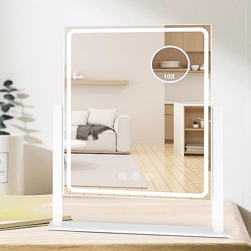 SLIMOON Hollywood Espejo de tocador con luces, 14 bombillas LED regulables, espejo de maquillaje iluminado con espejo de aumento desmontable de 10X,