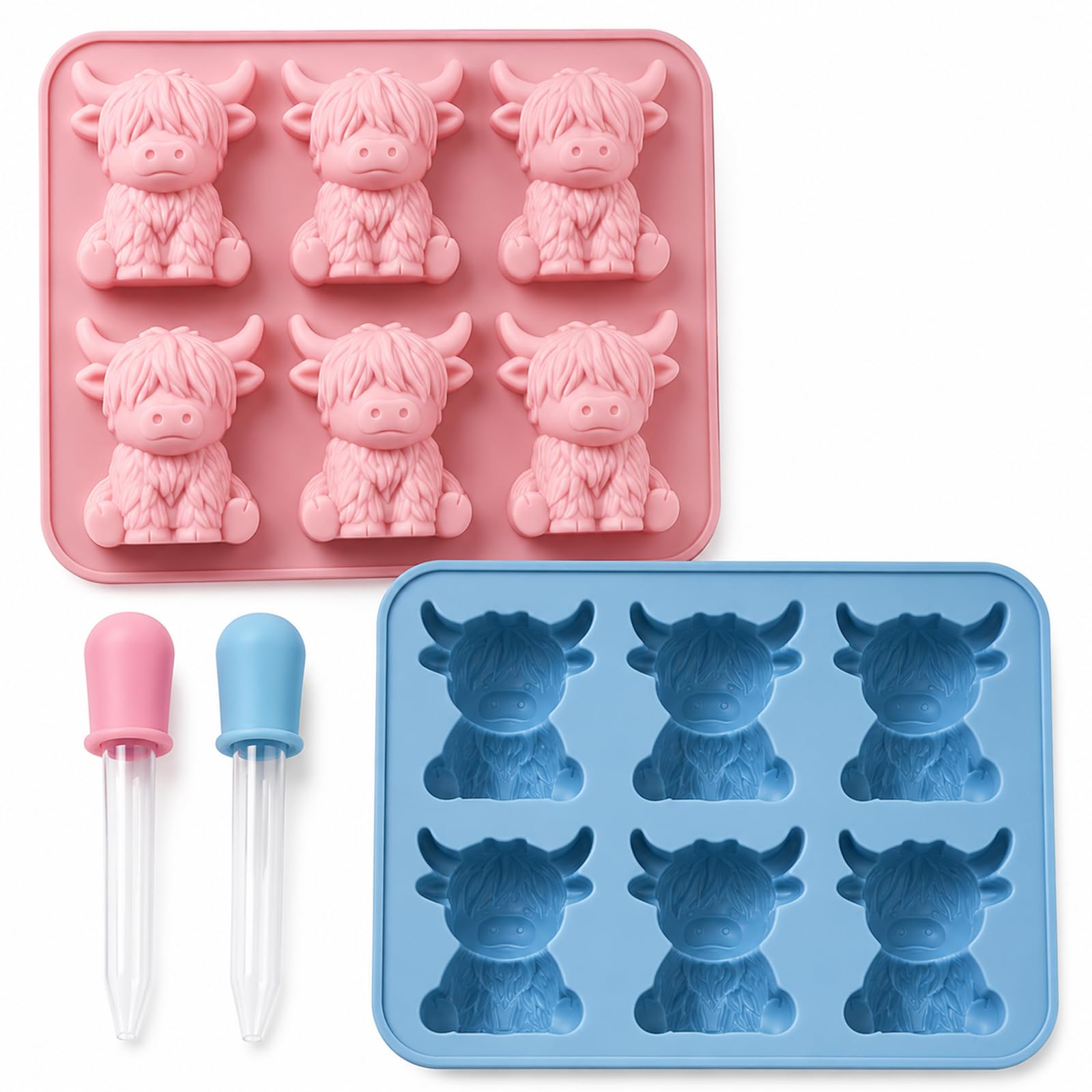 Mini Highland Cow Ice Cube Mold, 2 Pack 3D Silicone Cow Mold