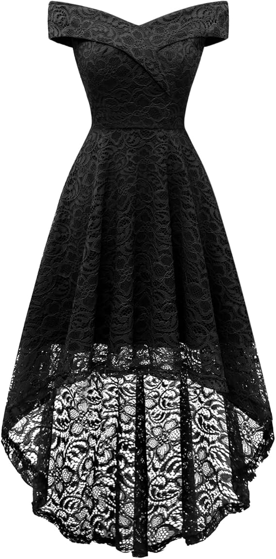 HomRain Women's Elegant Floral Lace Dress Off The Shoulder High Low Hem Dresses for