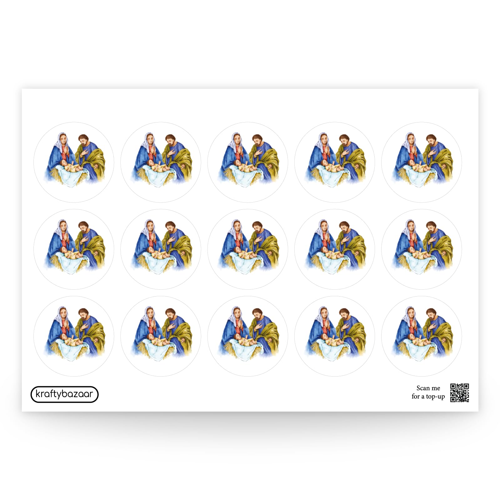 Pack of 180 Watercolour Christmas Nativity Scene Paper Labels - 37mm Round Self-Adhesive Nativity Stickers - Multipack Festive Stationery Craft Decor Vintage Christmas Labels