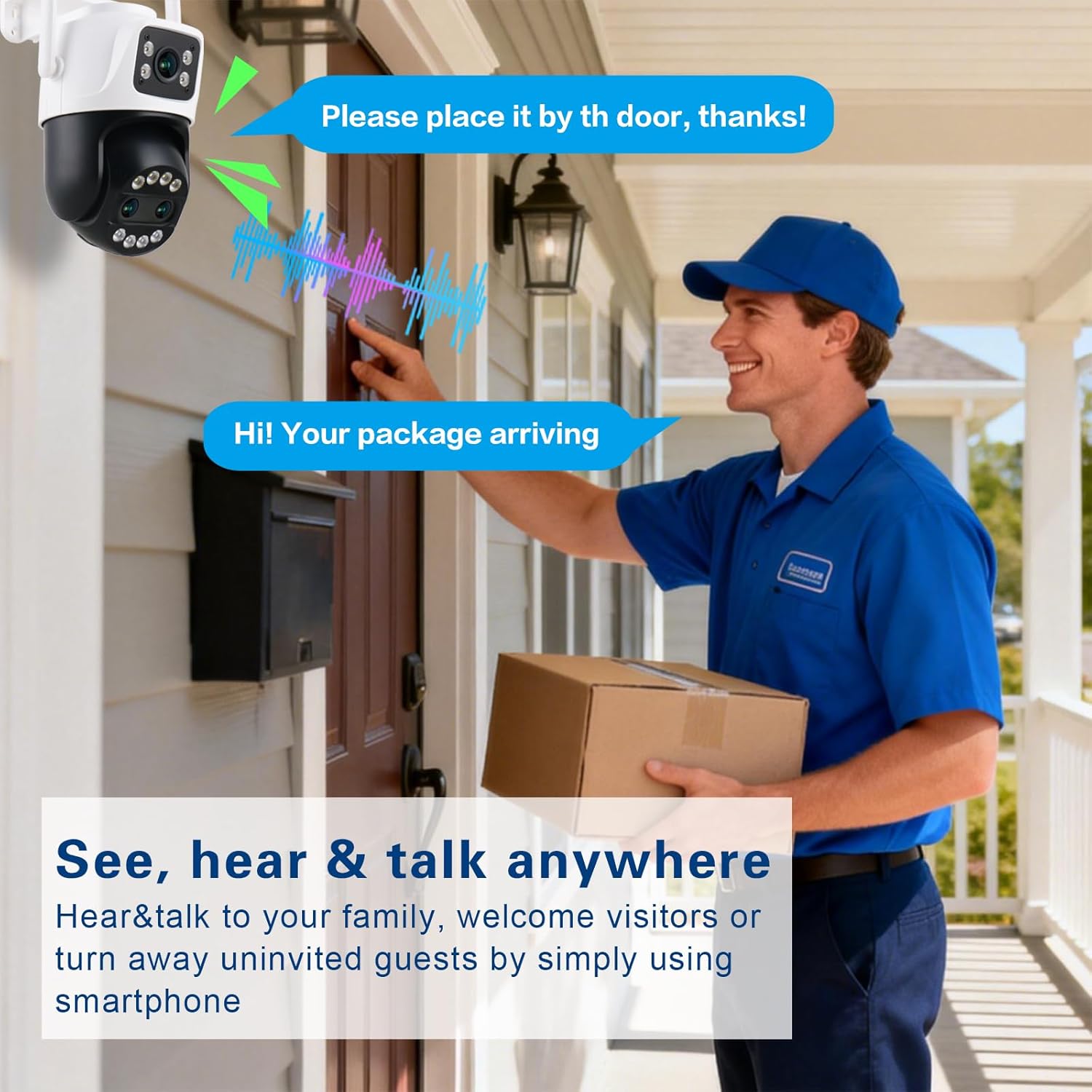 Outdoor Camera 3 Lens, 8X Optical Zoom WiFi Security Cameras Wired 24/7 Recording, Pan/Tilt 360°View Auto Tracking, Free AI Detection, Color Night Vision, 2 Way Audio, 32GB Local Storage